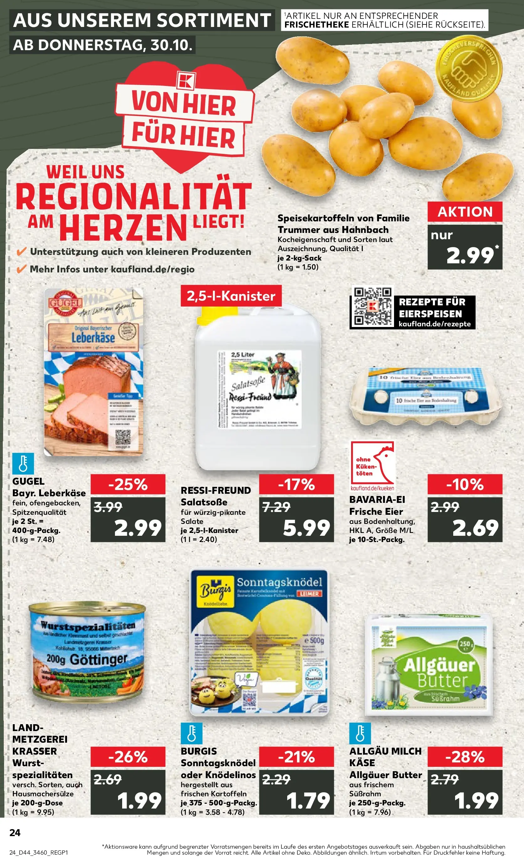 Prospekt Kaufland ab 30.10.2025 » Angebote Online zum Blättern | Seite: 24 | Produkte: Milch, Käse, Kartoffeln, Leberkase