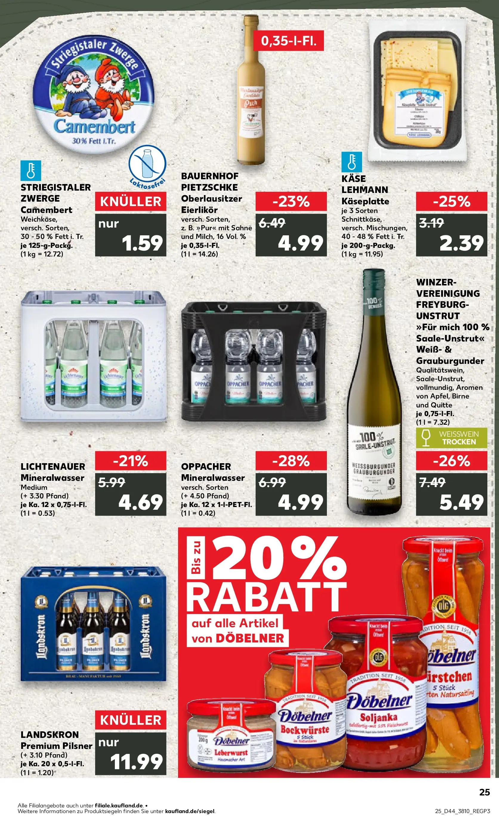 Prospekt Kaufland ab 30.10.2025 » Angebote Online zum Blättern | Seite: 25 | Produkte: Käse, Weißwein, Mineralwasser, Sahne
