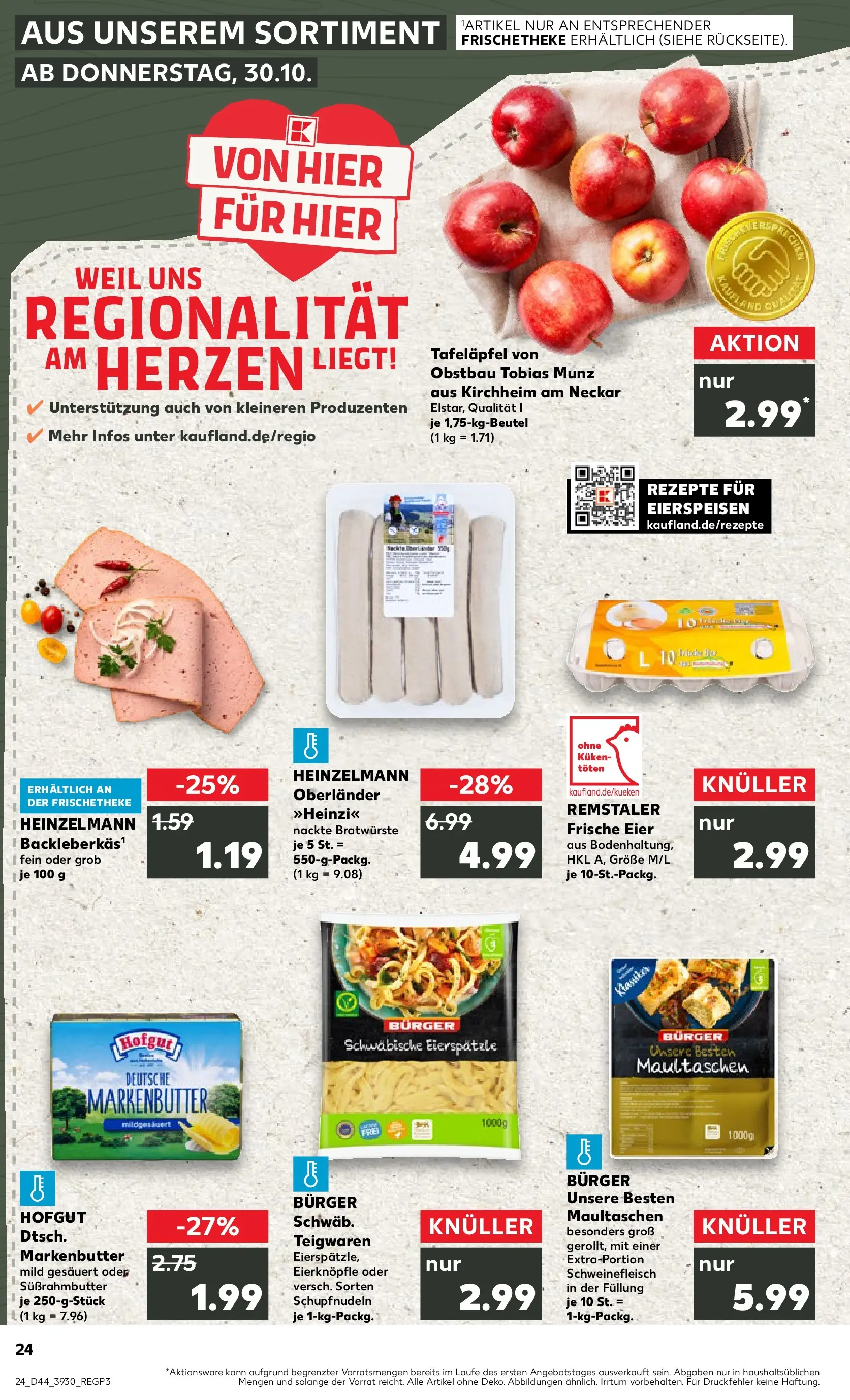 Prospekt Kaufland ab 30.10.2025 » Angebote Online zum Blättern | Seite: 24 | Produkte: Butter, Eier, Pasta, Schweinefleisch