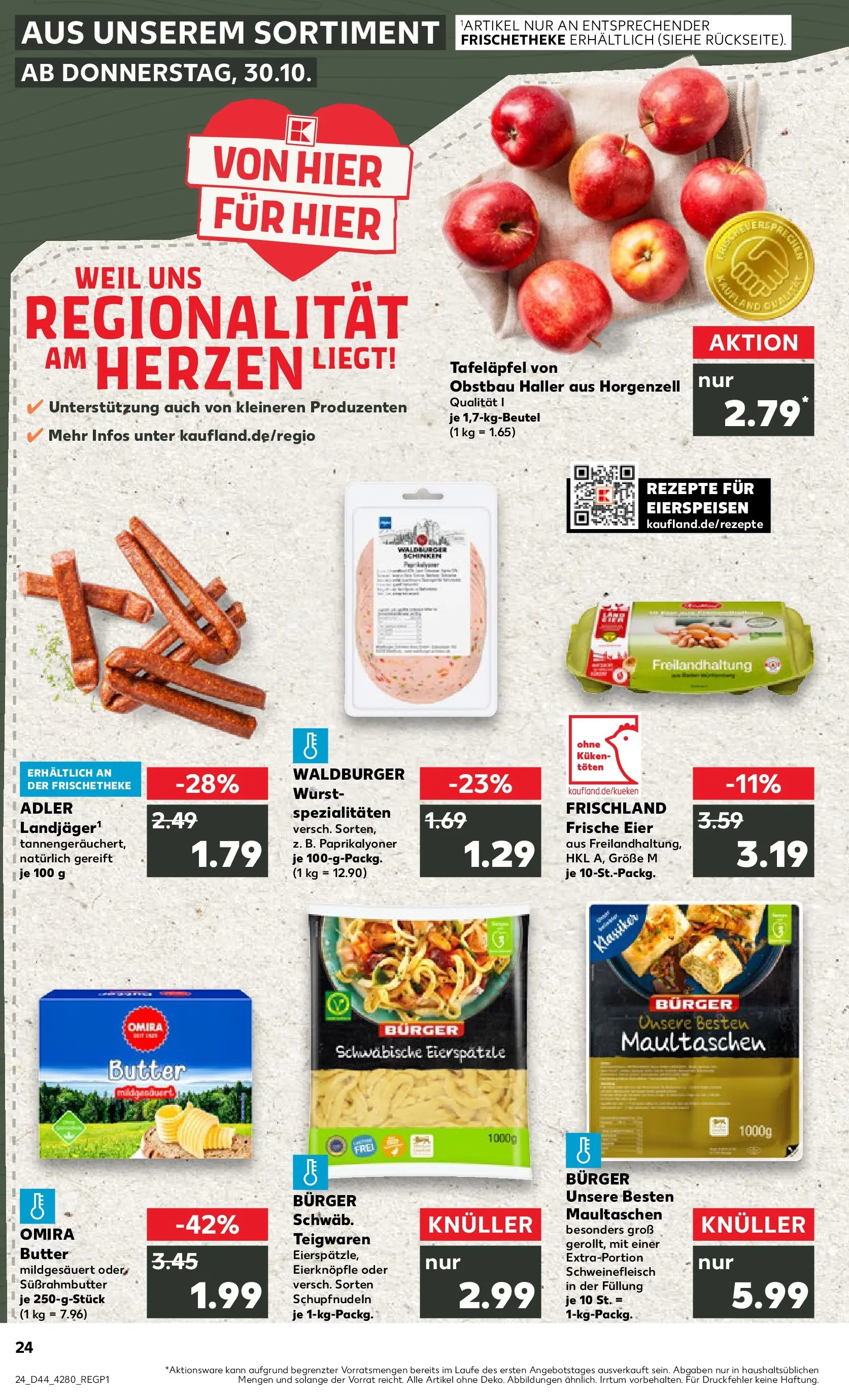 Prospekt Kaufland ab 30.10.2025 » Angebote Online zum Blättern | Seite: 24 | Produkte: Butter, Wurst, Schweinefleisch, Maultaschen