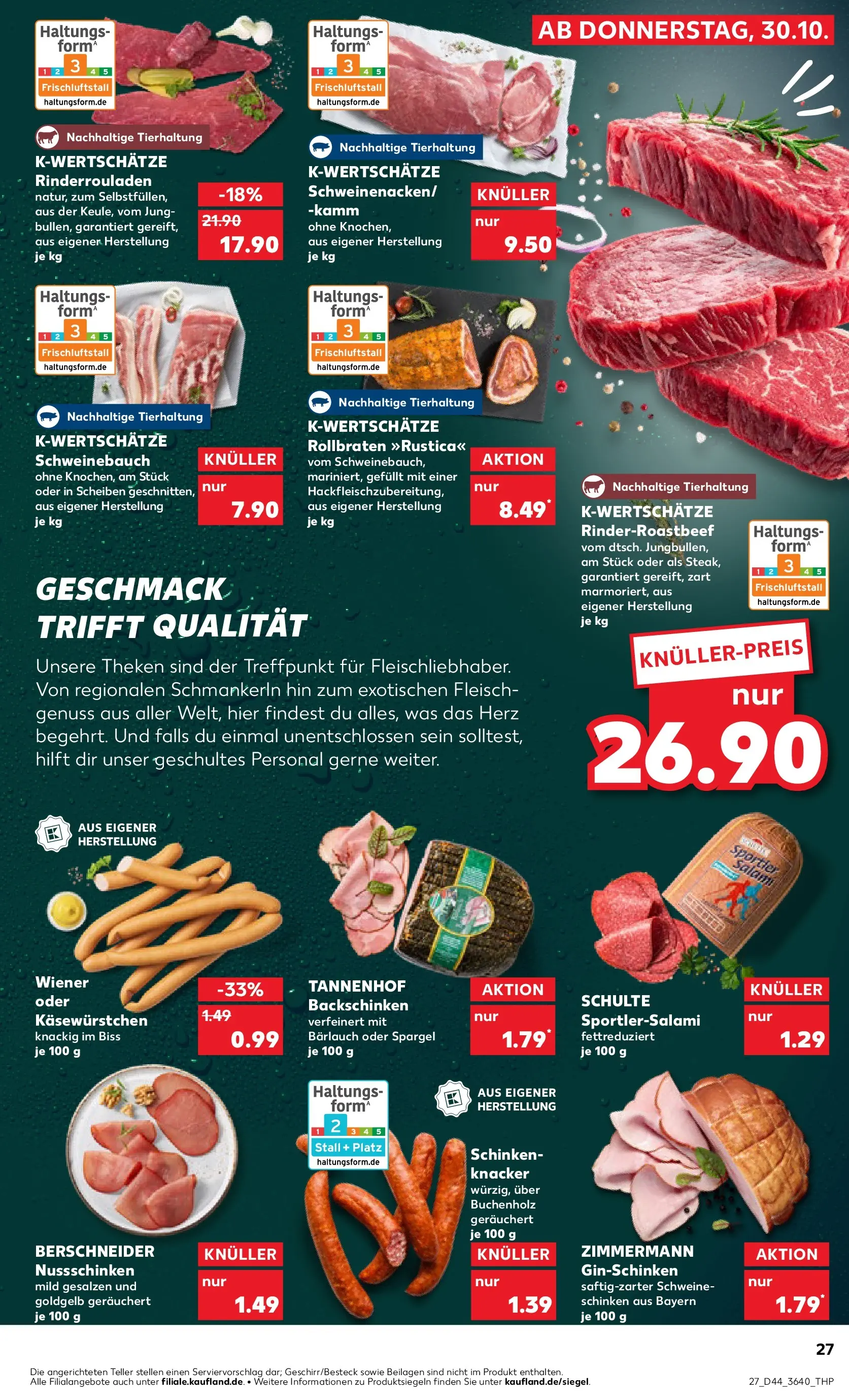 Prospekt Kaufland ab 30.10.2025 » Angebote und Werbung Online | Seite: 27 | Produkte: Rinderrouladen, Salami, Schinken, Fleisch Prospekt Kaufland ab 30.10.2025 » Angebote Online zum Blättern | Seite: 27 | Produkte: Rinderrouladen, Salami, Schinken, Fleisch