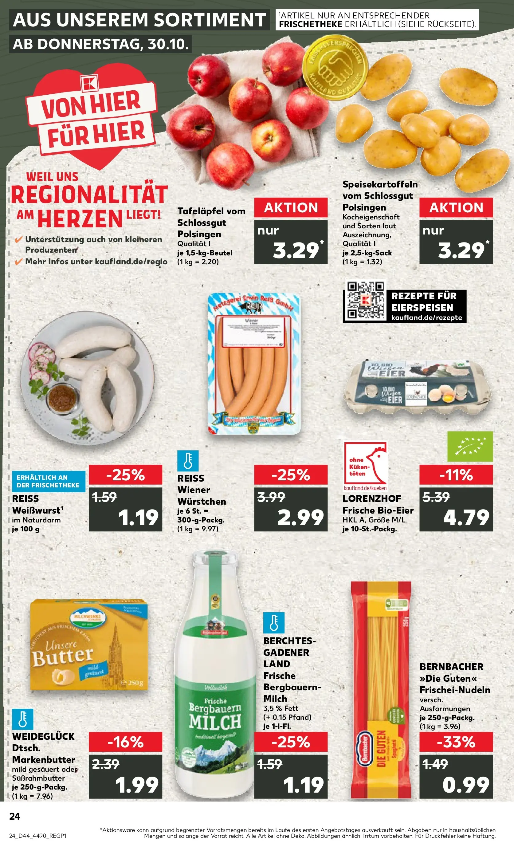 Prospekt Kaufland ab 30.10.2025 » Angebote und Werbung Online | Seite: 24 | Produkte: Wiener wurstchen, Milch, Butter, Eier Prospekt Kaufland ab 30.10.2025 » Angebote Online zum Blättern | Seite: 24 | Produkte: Wiener wurstchen, Milch, Butter, Eier