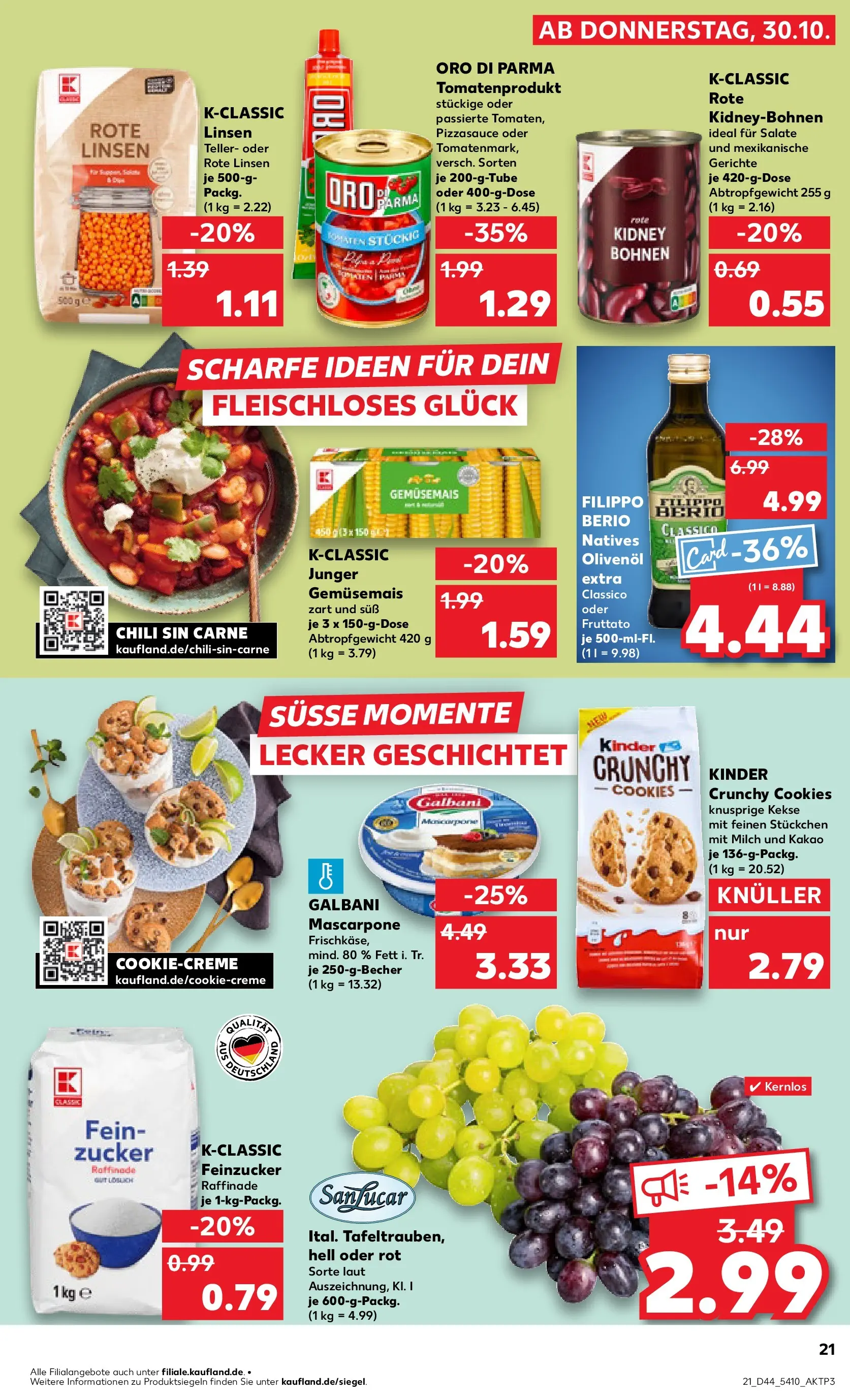 Prospekt Kaufland ab 30.10.2025 » Angebote Online zum Blättern | Seite: 21 | Produkte: Milch, Olivenol, Zucker, Chili