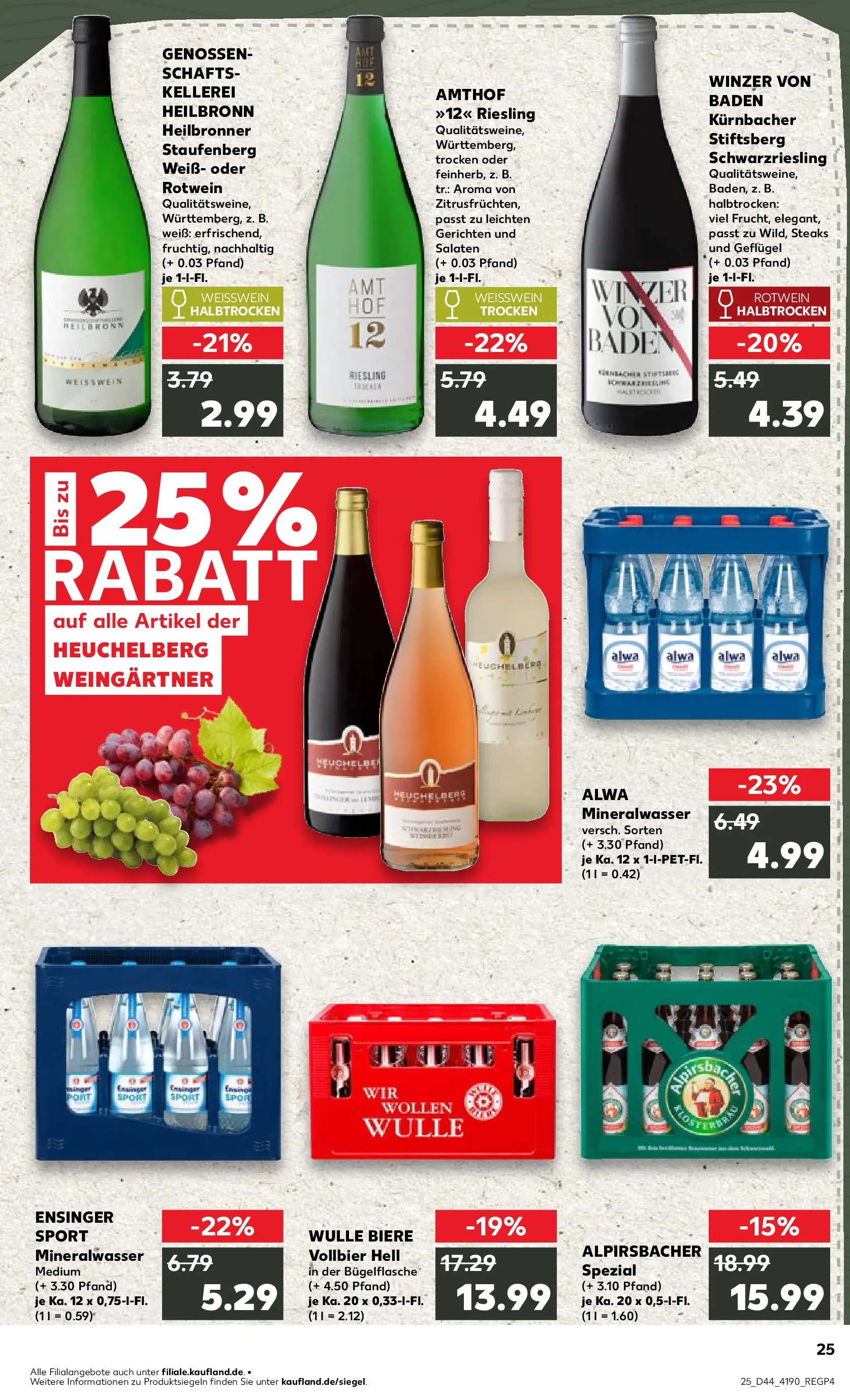 Prospekt Kaufland ab 30.10.2025 » Angebote Online zum Blättern | Seite: 25 | Produkte: Weißwein, Rotwein, Rotwein halbtrocken, Mineralwasser
