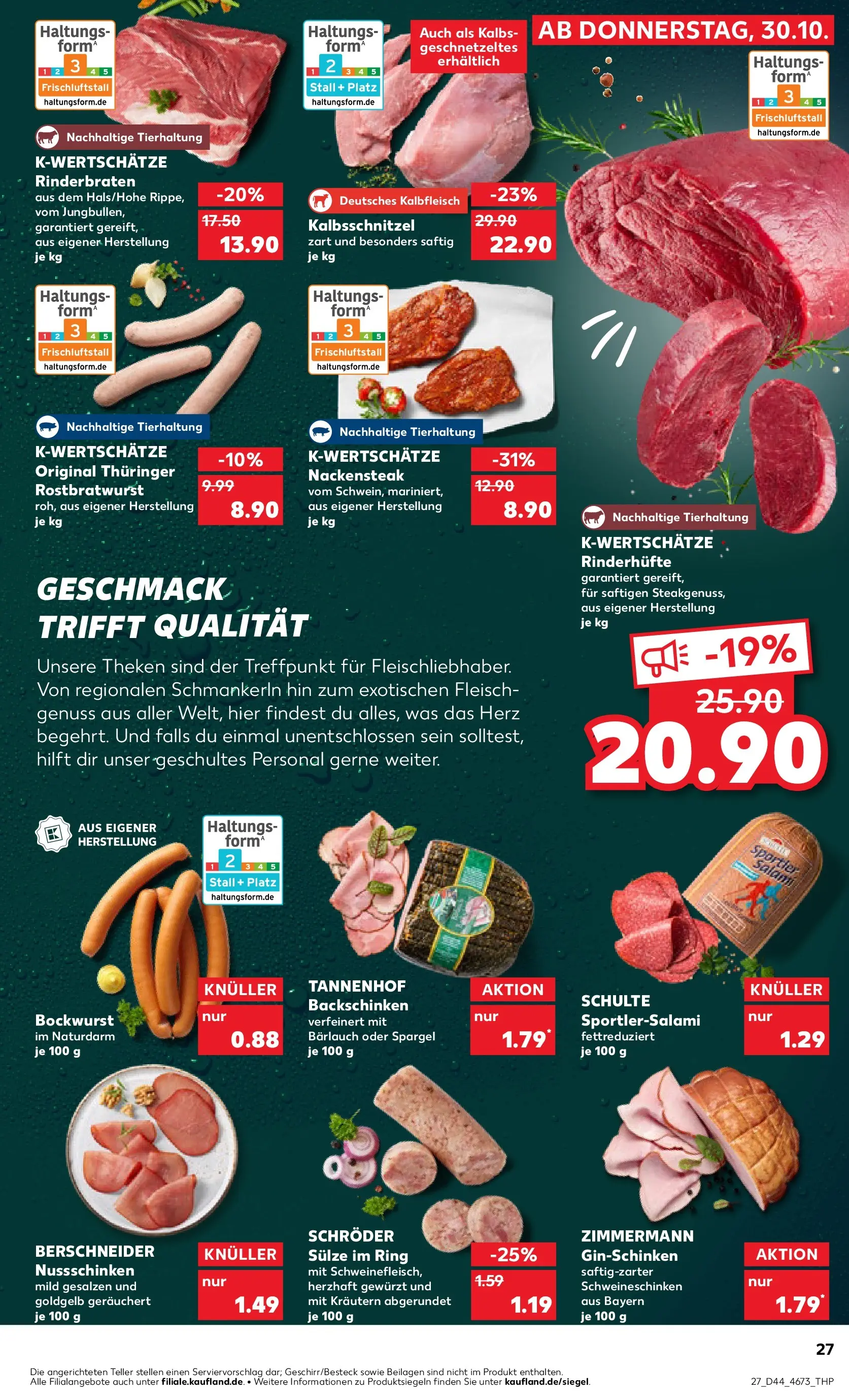 Prospekt Kaufland ab 30.10.2025 » Angebote Online zum Blättern | Seite: 27 | Produkte: Rinderbraten, Bockwurst, Spargel, Salami
