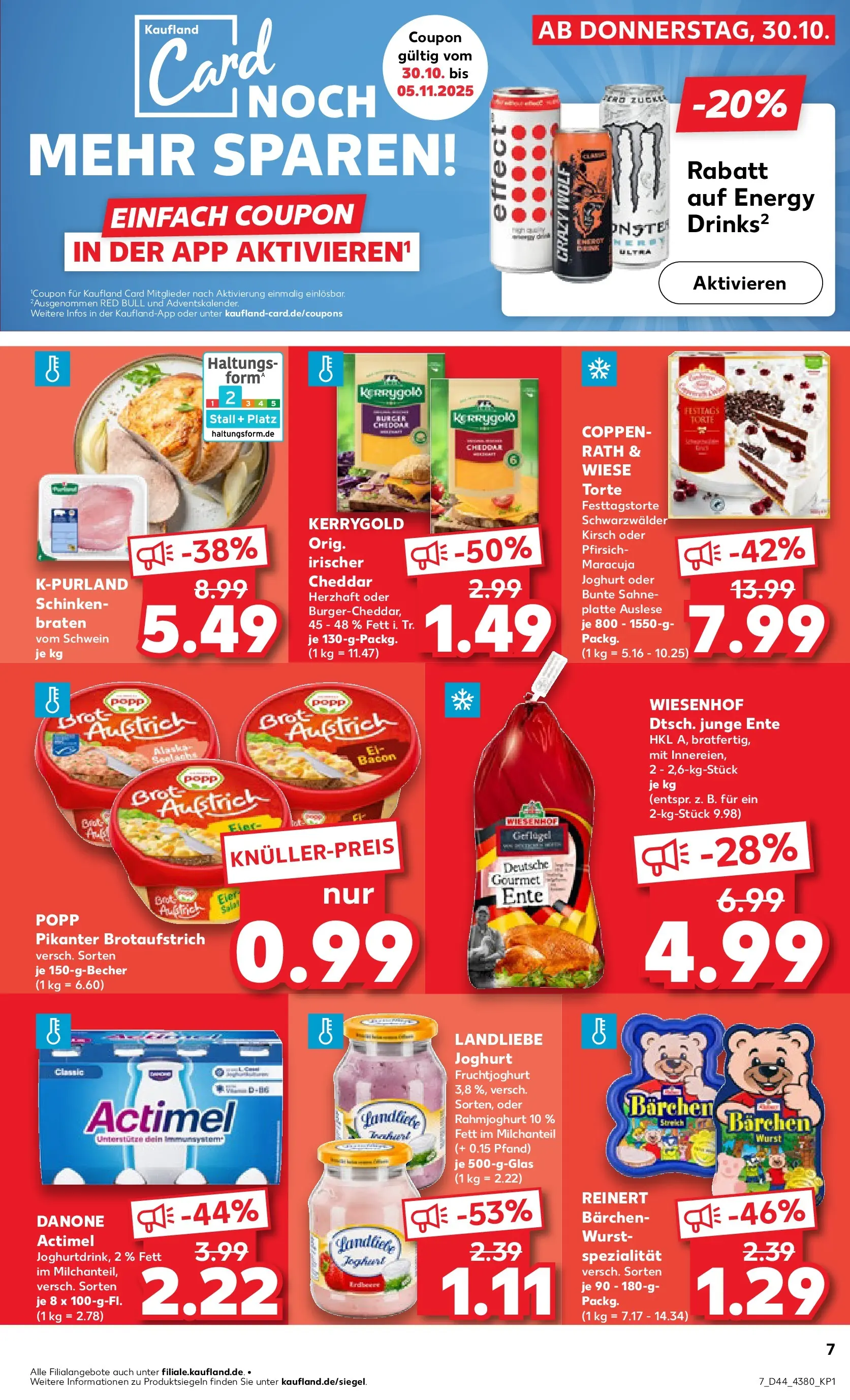 Prospekt Kaufland ab 30.10.2025 » Angebote Online zum Blättern | Seite: 7 | Produkte: Red bull, Wurst, Pfirsich, Sahne