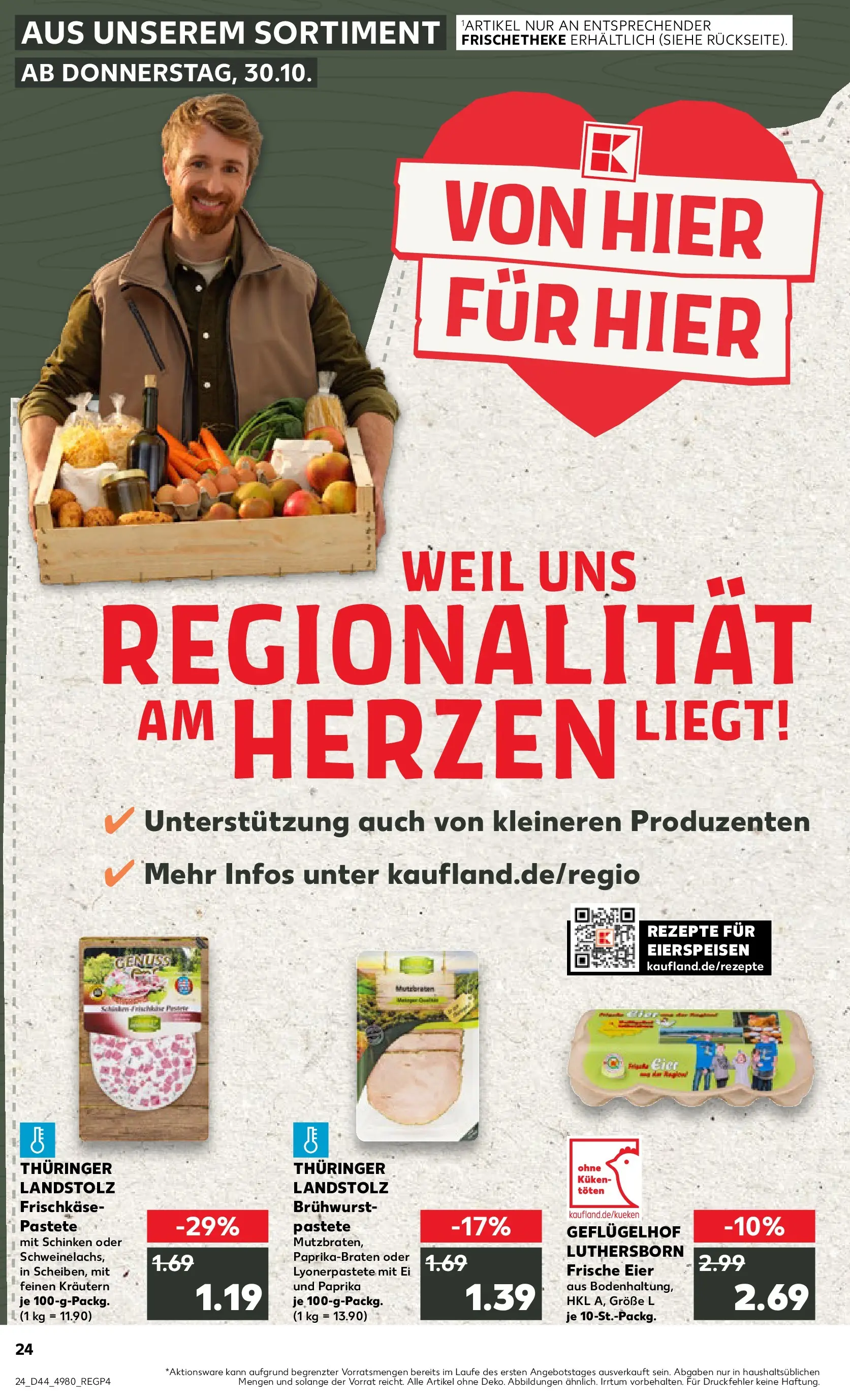 Prospekt Kaufland ab 30.10.2025 » Angebote Online zum Blättern | Seite: 24 | Produkte: Eier, Paprika, Schinken, Frischkase