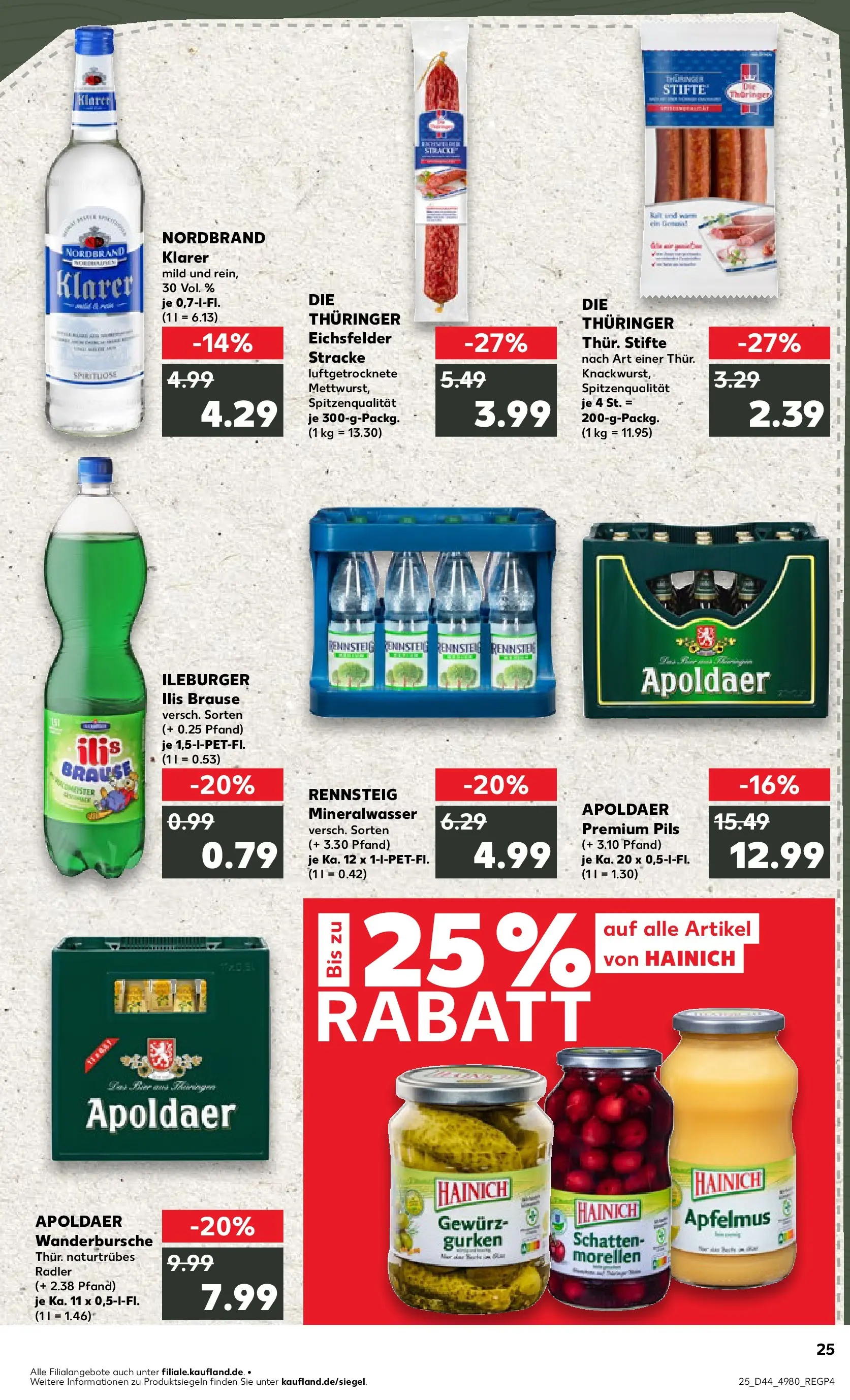 Prospekt Kaufland ab 30.10.2025 » Angebote Online zum Blättern | Seite: 25 | Produkte: Pils, Mineralwasser, Radler, Gurken