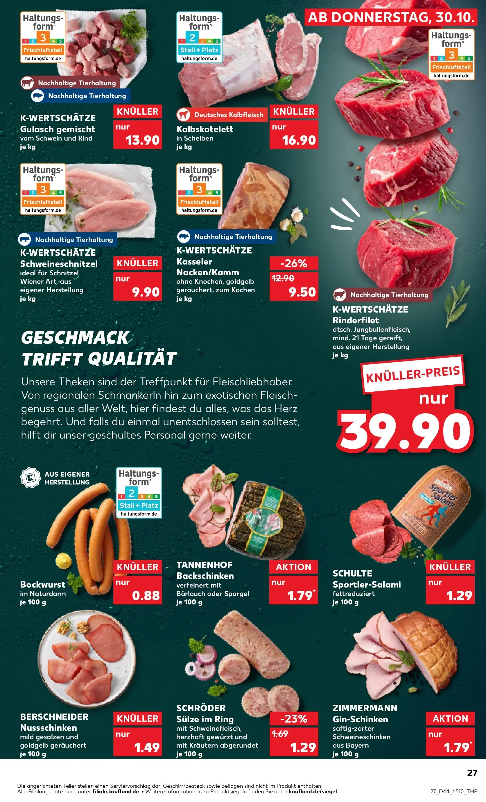 Prospekt Kaufland ab 29.10.2025 » Angebote Online zum Blättern | Seite: 27 | Produkte: Bockwurst, Rinderfilet, Gulasch, Salami