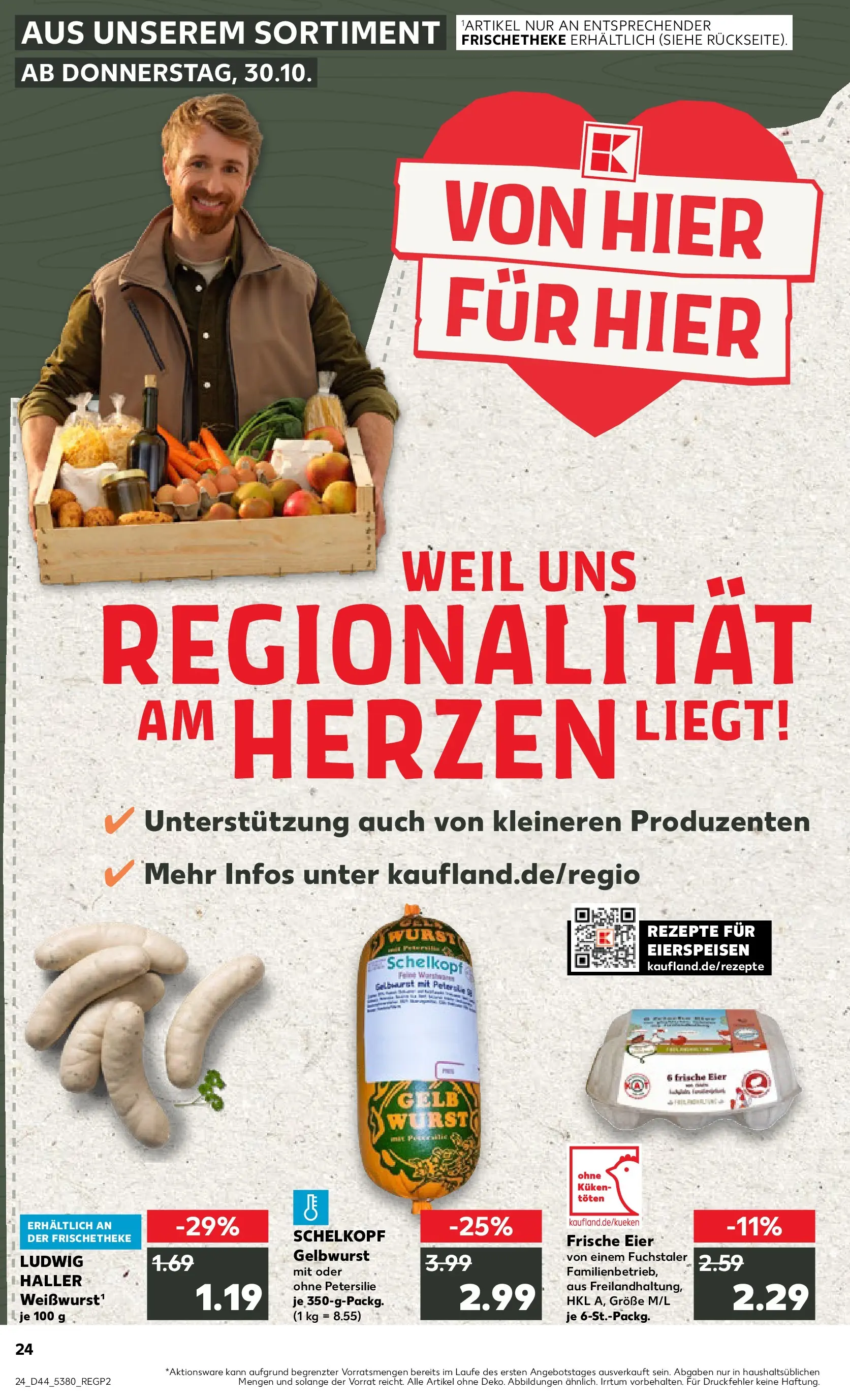 Prospekt Kaufland ab 30.10.2025 » Angebote und Werbung Online | Seite: 24 | Produkte: Eier, Weißwurst, Wurst, Petersilie Prospekt Kaufland ab 30.10.2025 » Angebote Online zum Blättern | Seite: 24 | Produkte: Eier, Weißwurst, Wurst, Petersilie