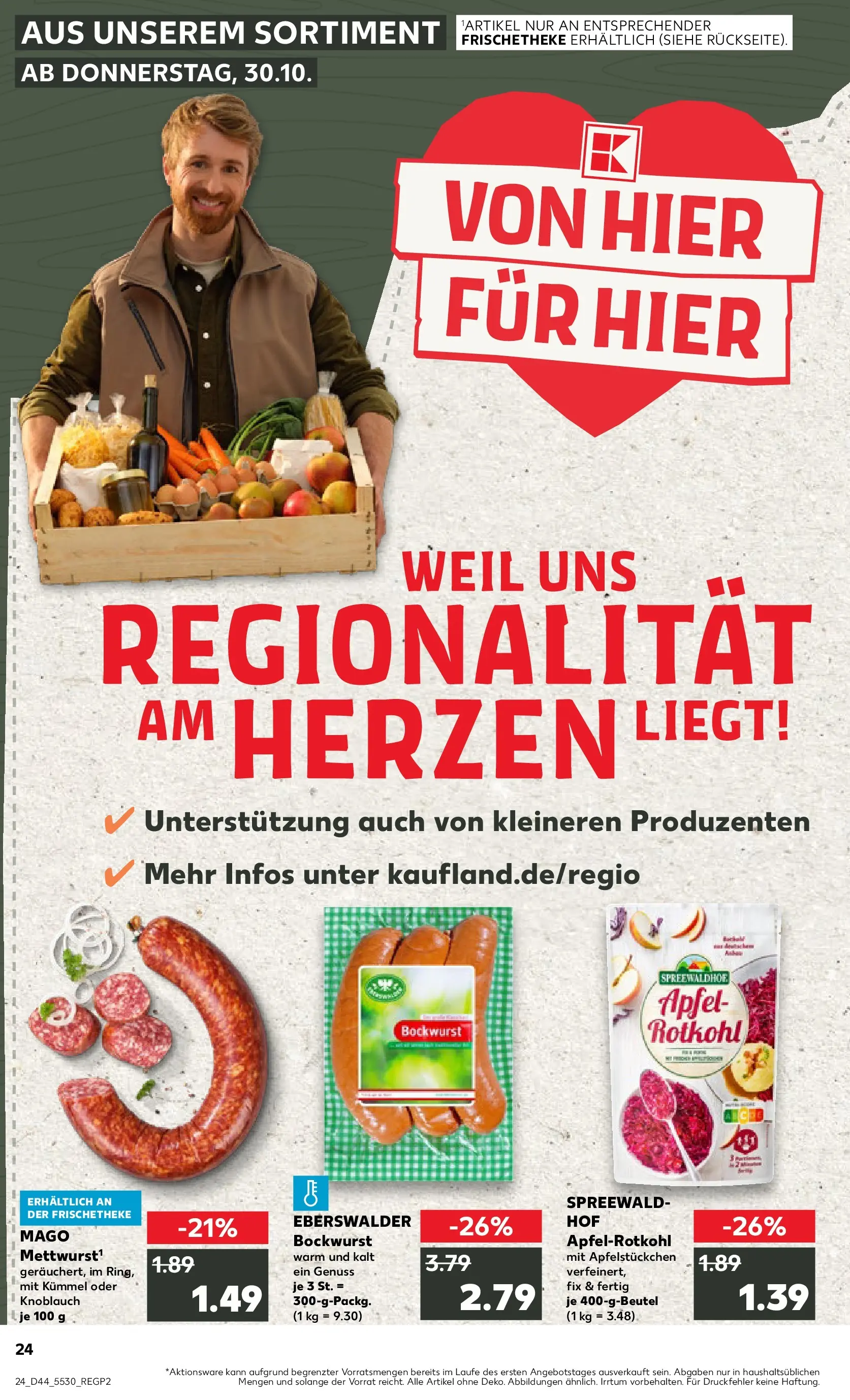 Prospekt Kaufland ab 30.10.2025 » Angebote Online zum Blättern | Seite: 24 | Produkte: Bockwurst, Rotkohl, Äpfel, Knoblauch