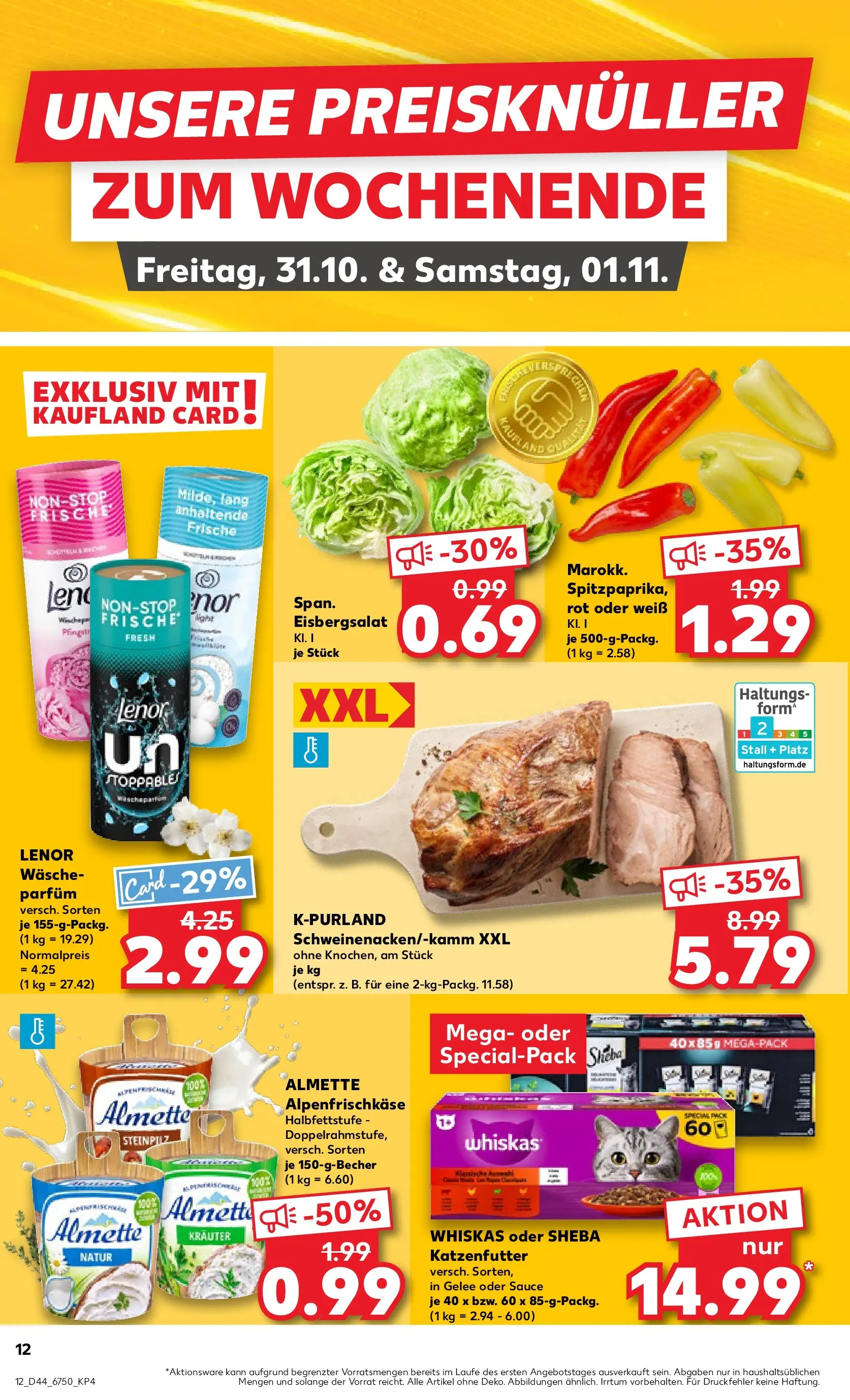 Prospekt Kaufland ab 30.10.2025 » Angebote Online zum Blättern | Seite: 12 | Produkte: Sheba, Katzenfutter, Parfüm, Eisbergsalat