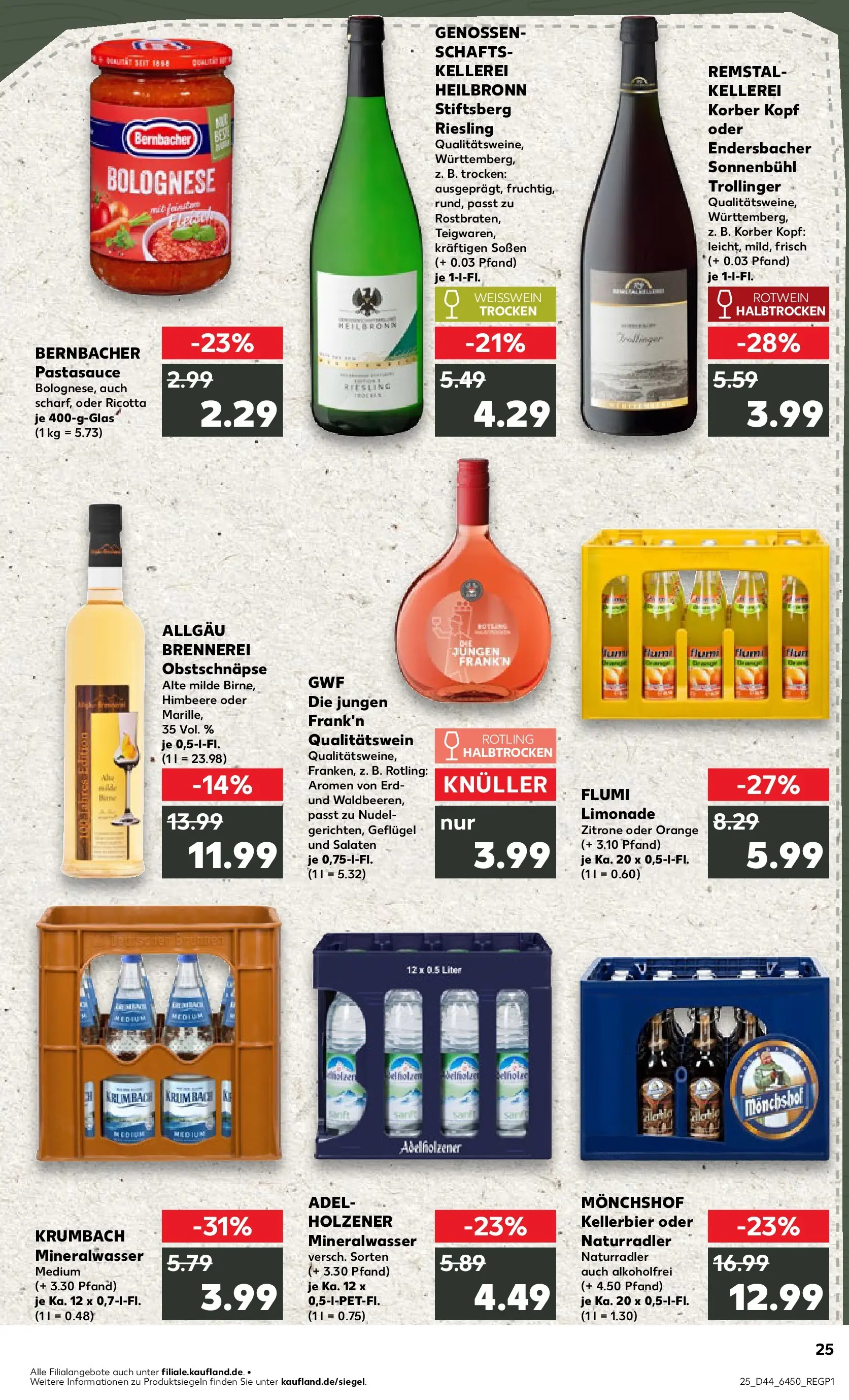 Prospekt Kaufland ab 30.10.2025 » Angebote und Werbung Online | Seite: 25 | Produkte: Monchshof, Rotwein trocken, Limonade, Mineralwasser Prospekt Kaufland ab 30.10.2025 » Angebote Online zum Blättern | Seite: 25 | Produkte: Monchshof, Rotwein trocken, Limonade, Mineralwasser