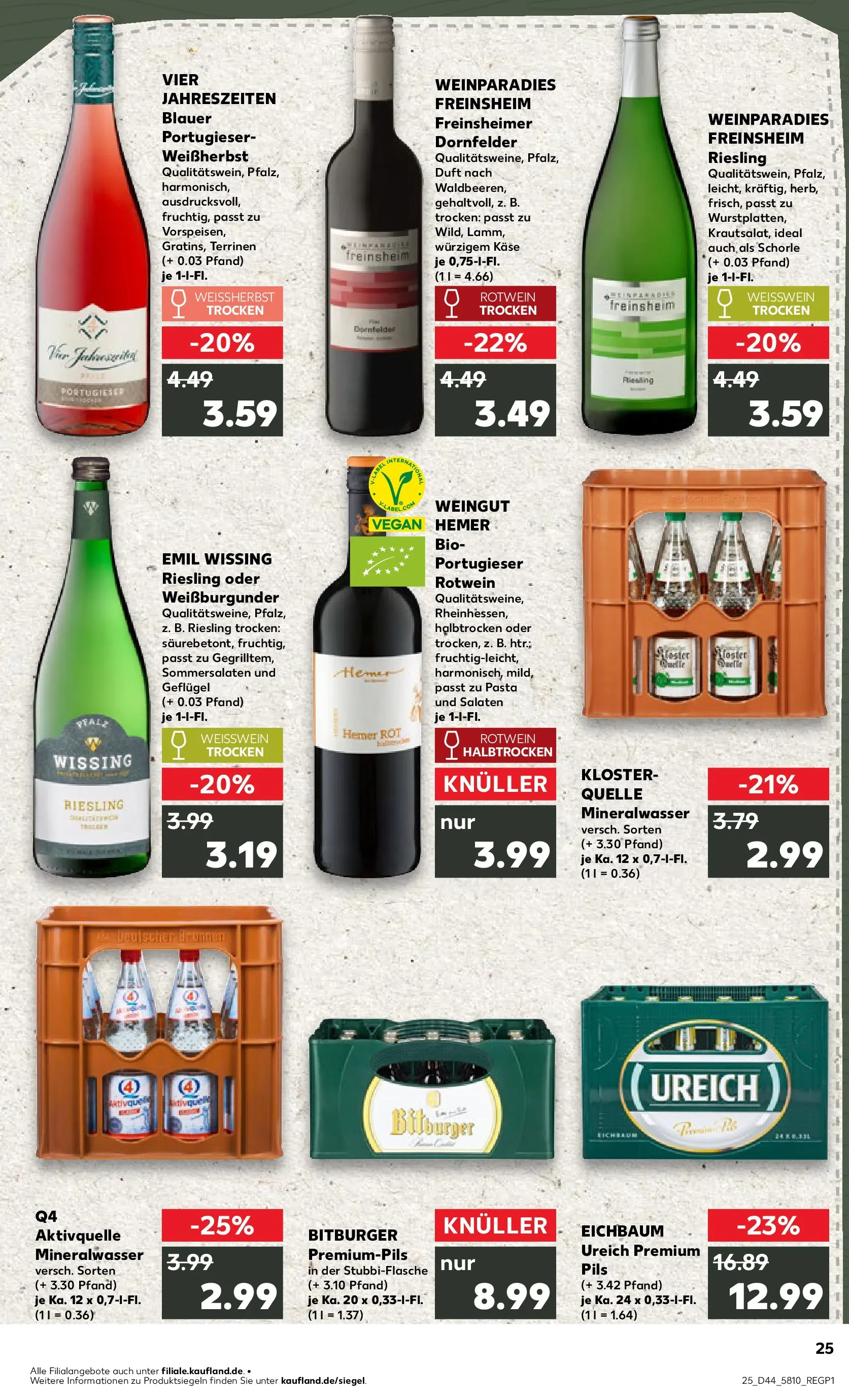 Prospekt Kaufland ab 30.10.2025 » Angebote Online zum Blättern | Seite: 25 | Produkte: Weißwein trocken, Duft, Mineralwasser, Pasta