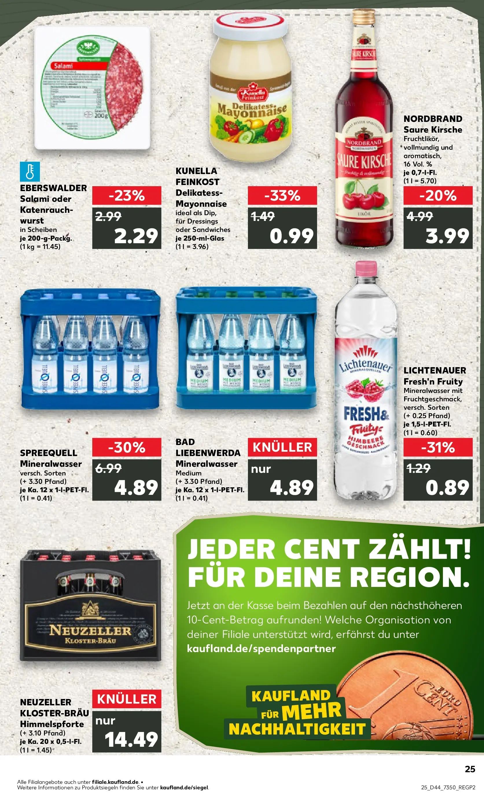 Prospekt Kaufland ab 30.10.2025 » Angebote Online zum Blättern | Seite: 25 | Produkte: Mineralwasser, Mayonnaise, Himbeere, Salami