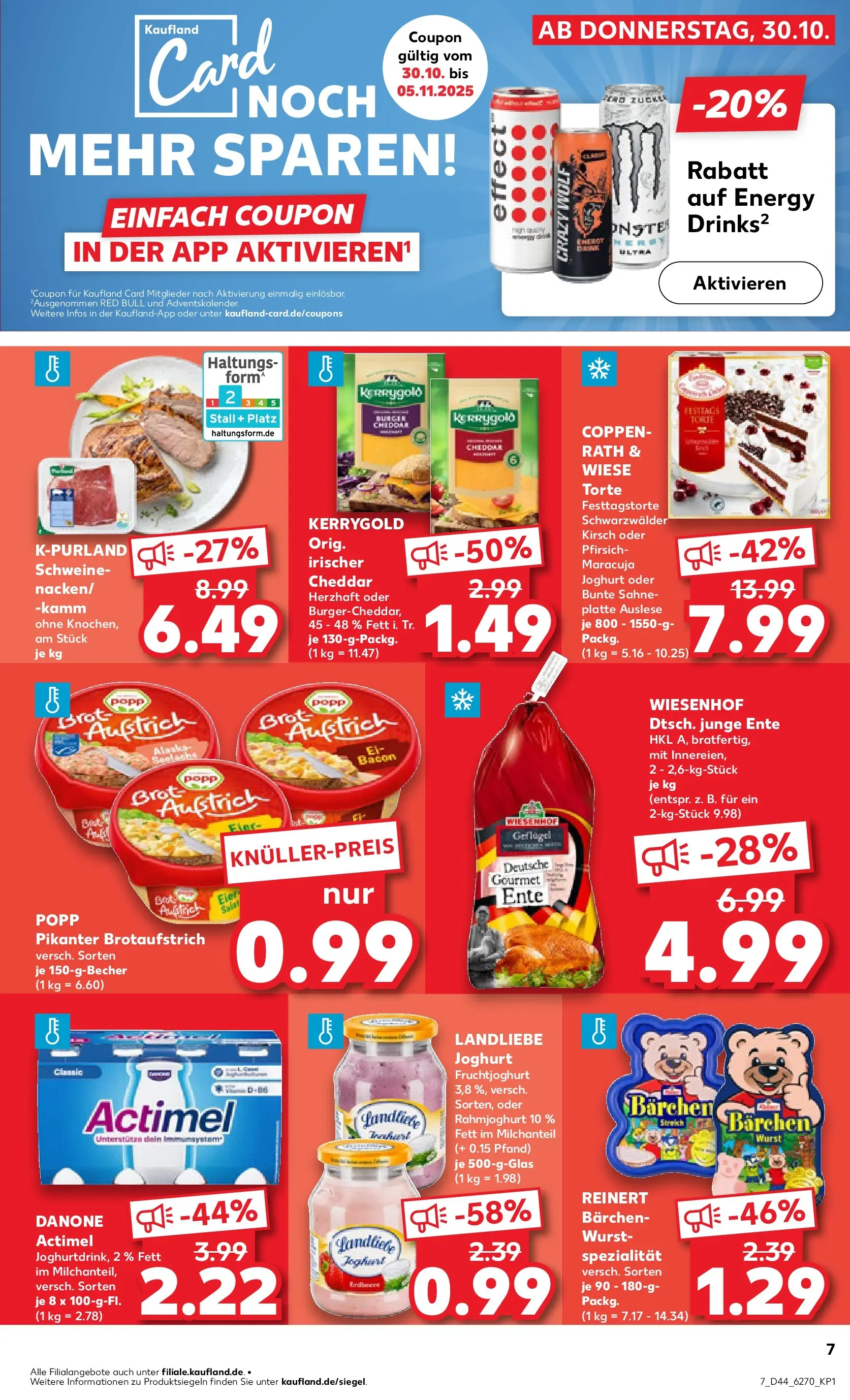 Prospekt Kaufland ab 30.10.2025 » Angebote Online zum Blättern | Seite: 7 | Produkte: Joghurt, Burger, Pfirsich, Sahne