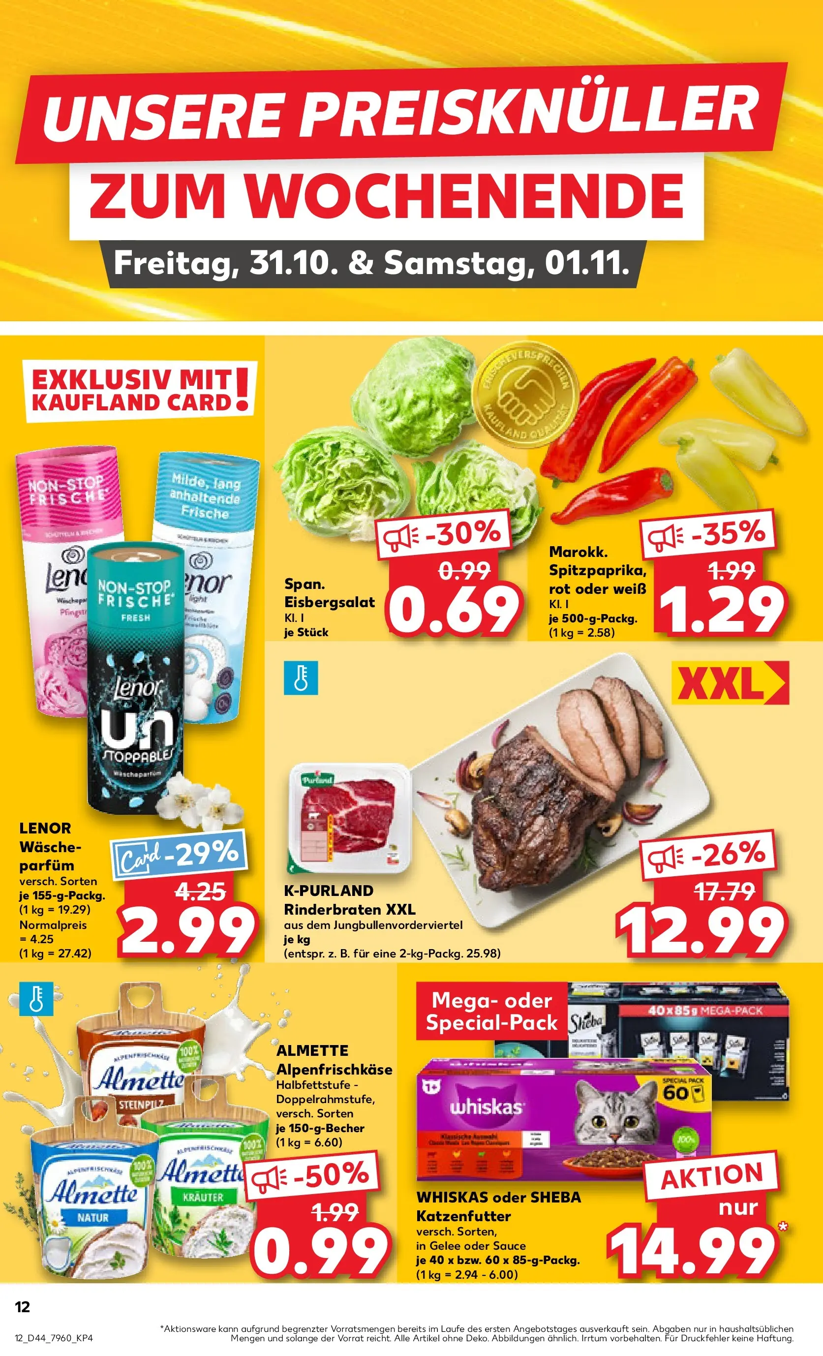Prospekt Kaufland ab 30.10.2025 » Angebote und Werbung Online | Seite: 12 | Produkte: Rinderbraten, Sheba, Katzenfutter, Eisbergsalat Prospekt Kaufland ab 30.10.2025 » Angebote Online zum Blättern | Seite: 12 | Produkte: Rinderbraten, Sheba, Katzenfutter, Eisbergsalat