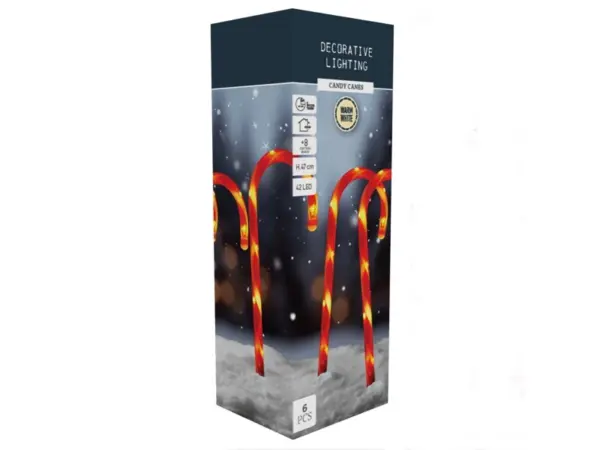 Weihnachts-Deko Bodenlampen-Set Zuckerstangen Rot-Weiß 6 teilig