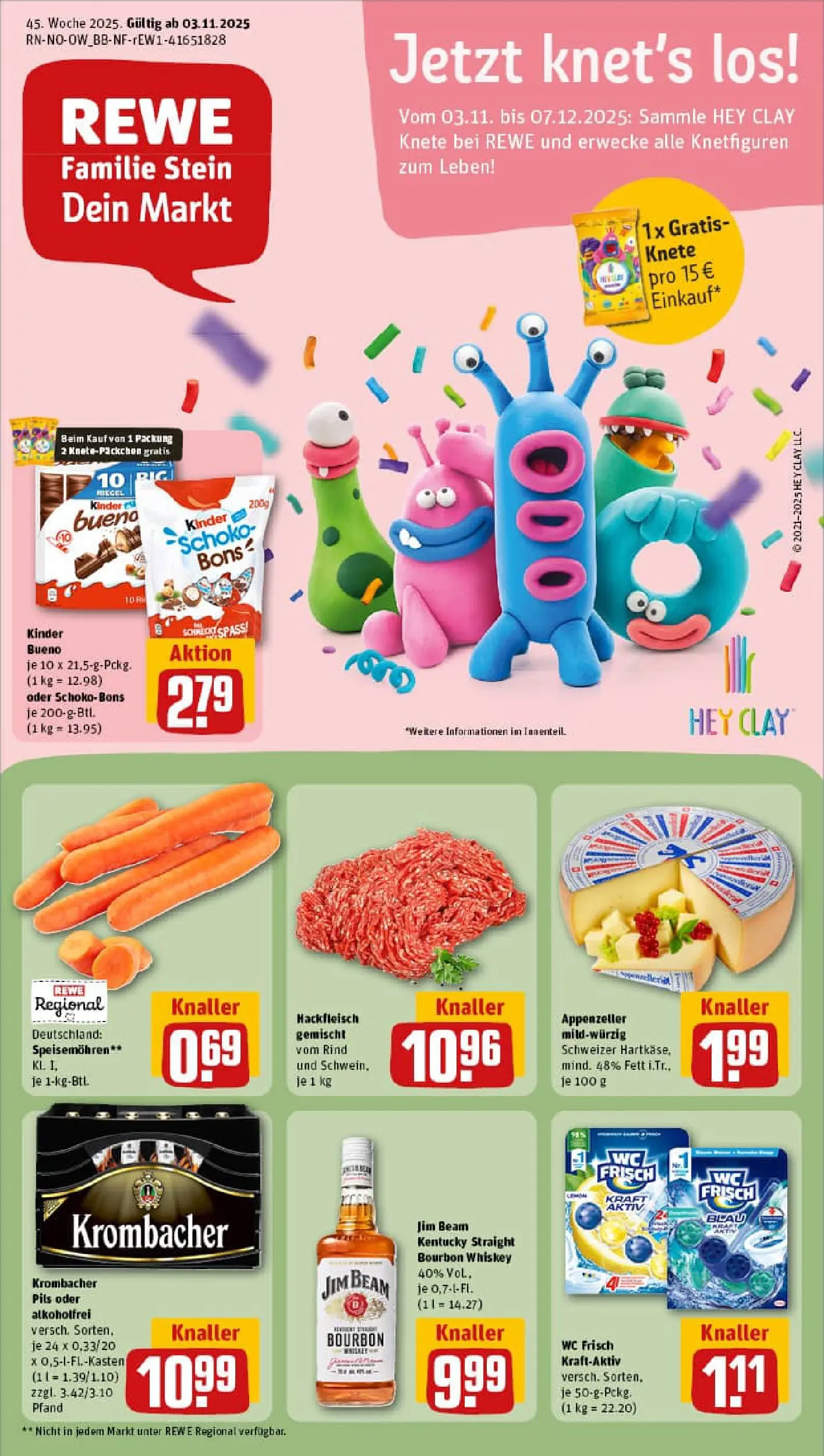 REWE Prospekt ab 02.11.2025 zum Blättern » Angebote | Seite: 1 | Produkte: Wc frisch, Krombacher, Bourbon, Hackfleisch