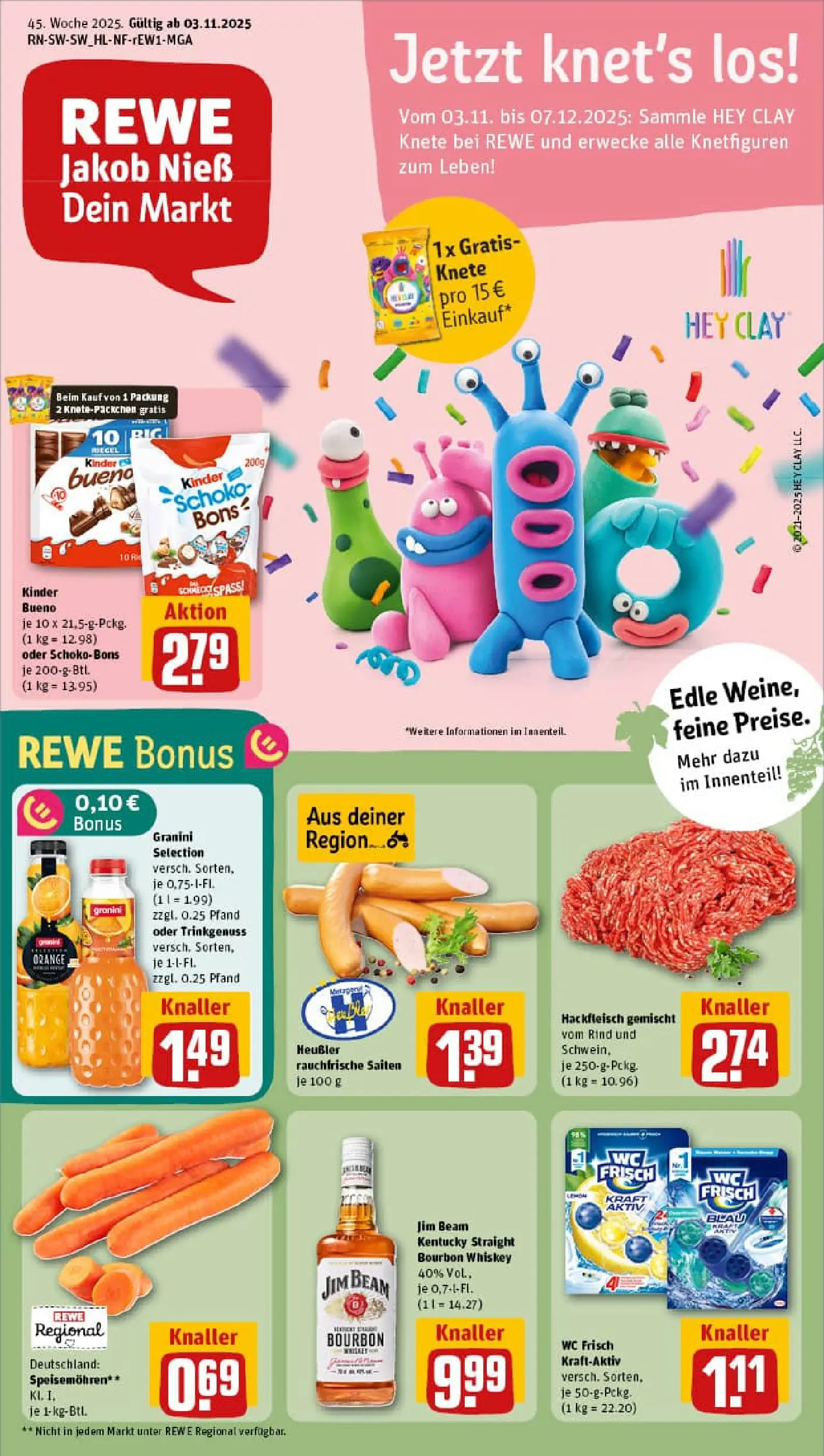REWE Prospekt ab 02.11.2025 zum Blättern » Angebote | Seite: 1 | Produkte: Jim beam, Wc frisch, Granini, Hackfleisch