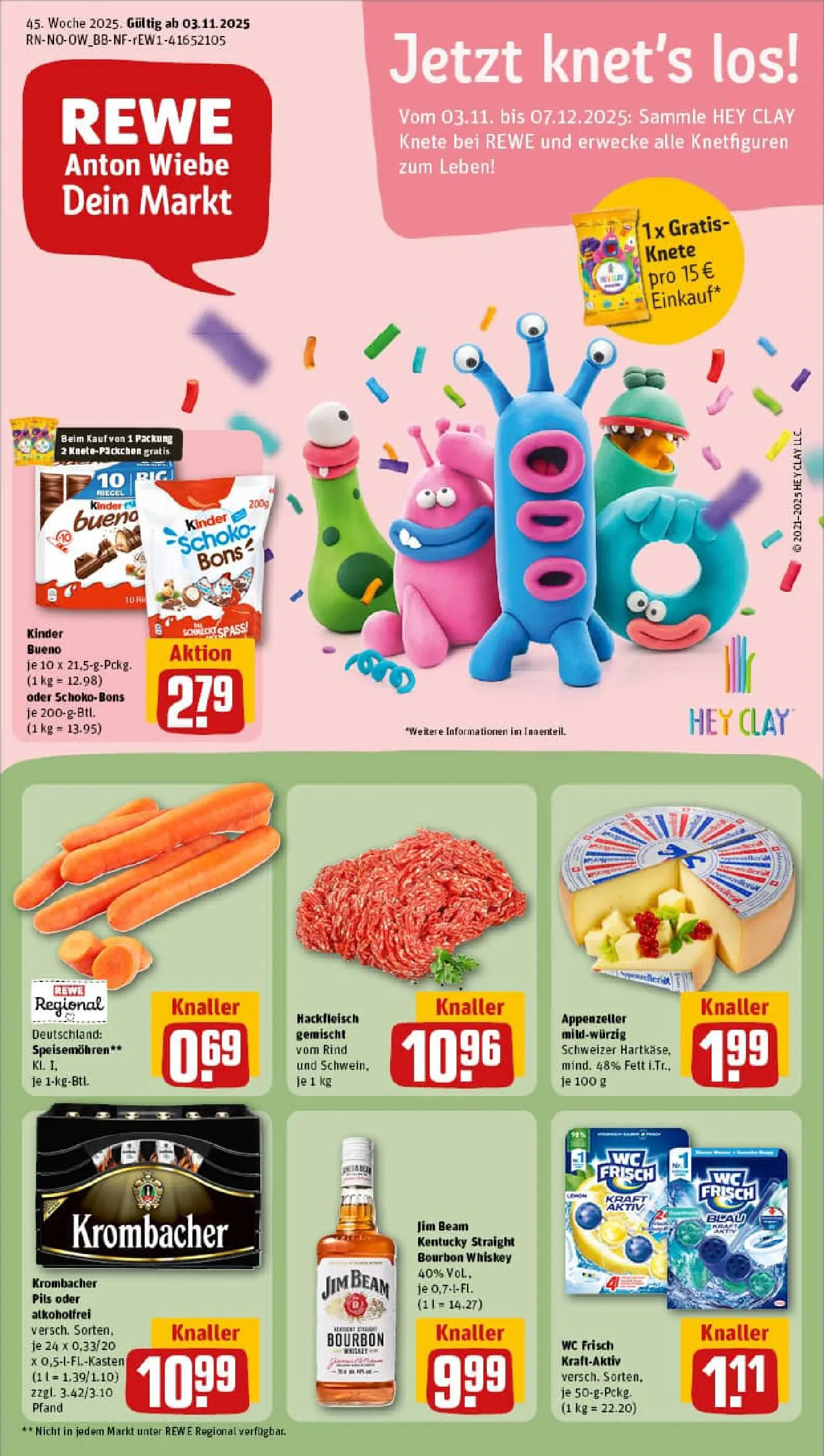 REWE Prospekt ab 02.11.2025 zum Blättern » Angebote | Seite: 1 | Produkte: Jim beam, Kinder bueno, Wc frisch, Whiskey