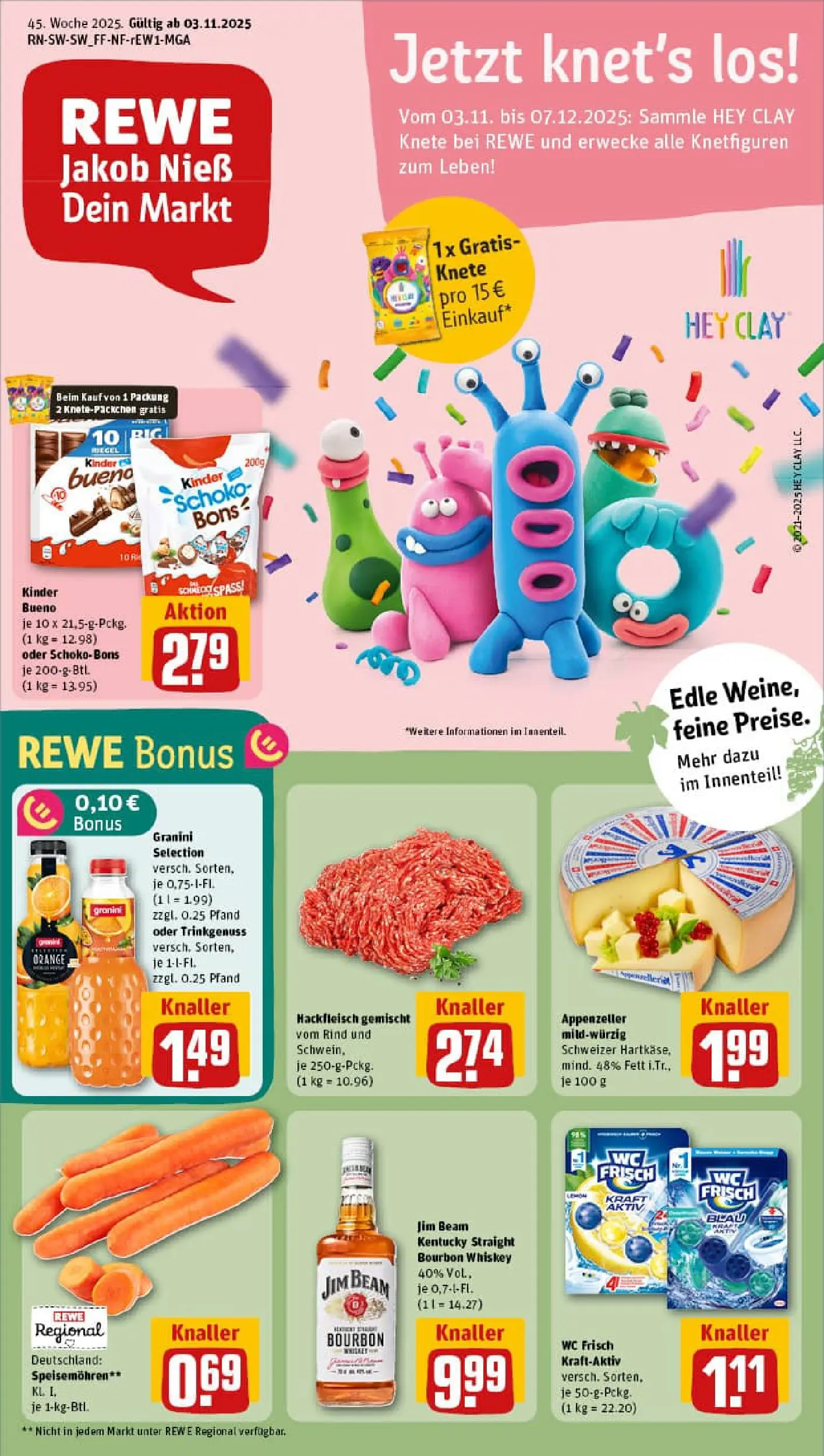 REWE Prospekt ab 02.11.2025 zum Blättern » Angebote | Seite: 1 | Produkte: Jim beam, Granini, Bourbon, Hackfleisch