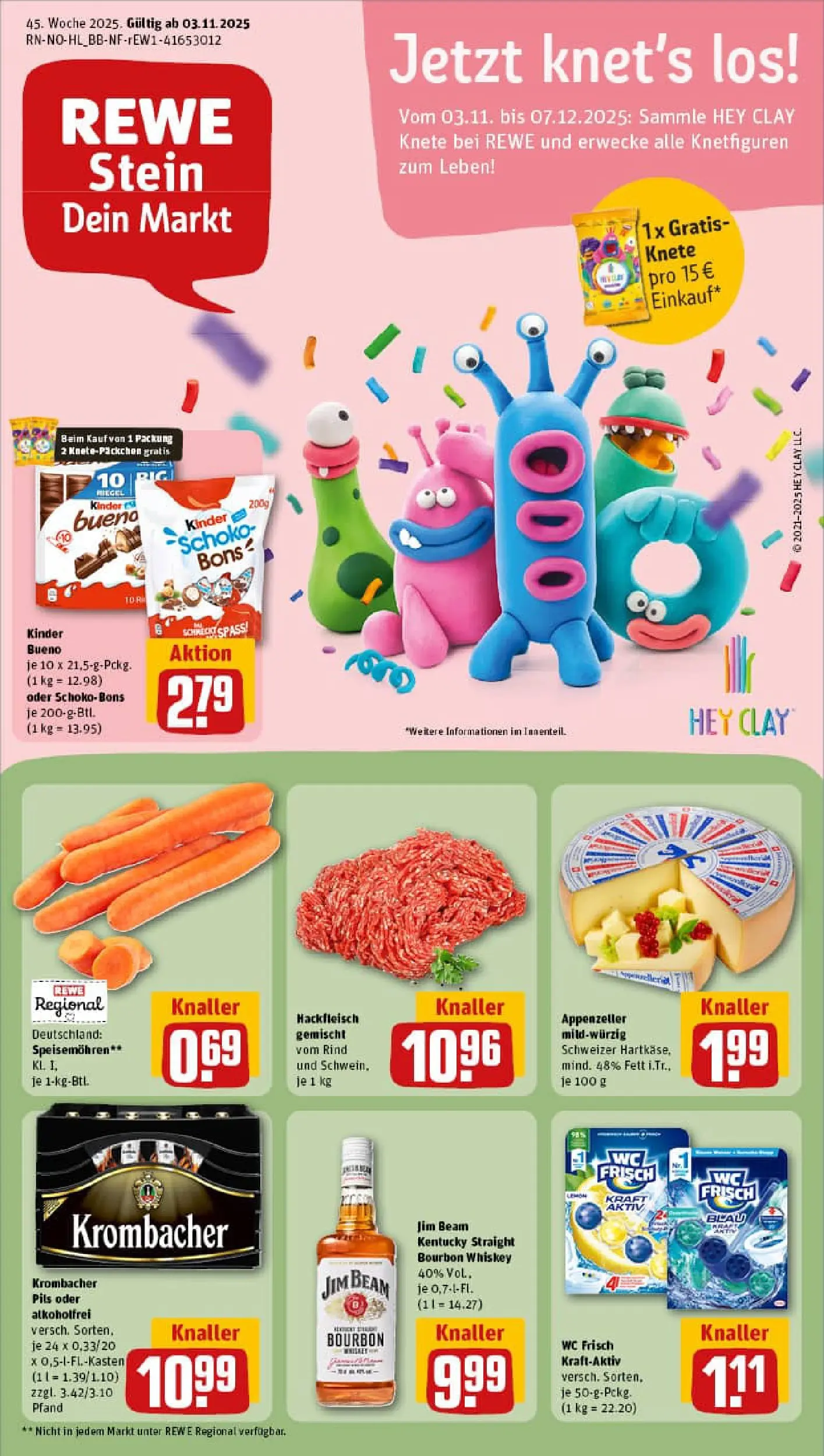 REWE Prospekt ab 02.11.2025 zum Blättern » Angebote | Seite: 1 | Produkte: Jim beam, Pils, Kinder bueno, Wc frisch