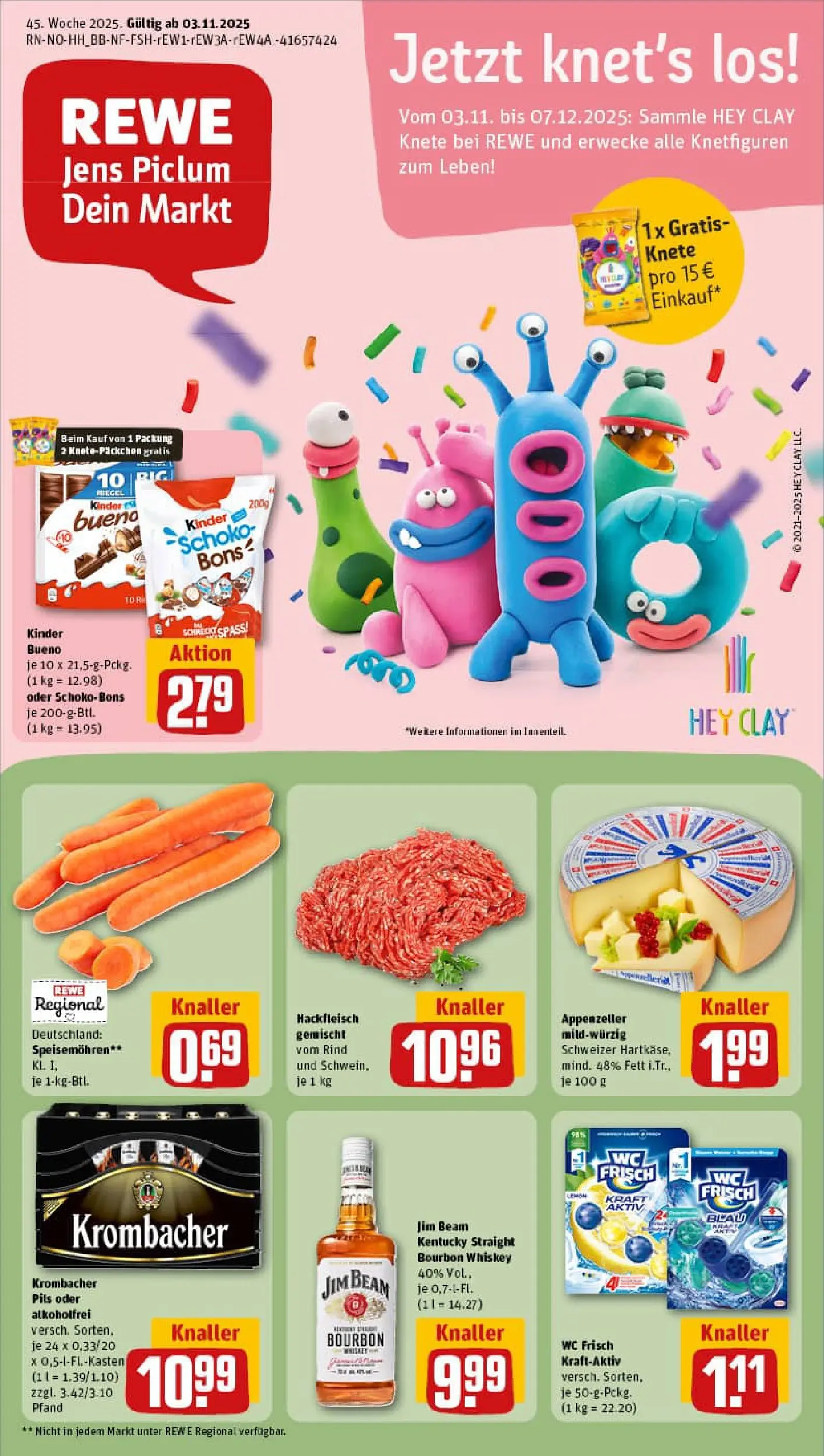 REWE Prospekt ab 03.11.2025 zum Blättern » Angebote | Seite: 1 | Produkte: Jim beam, Pils, Bourbon, Hackfleisch