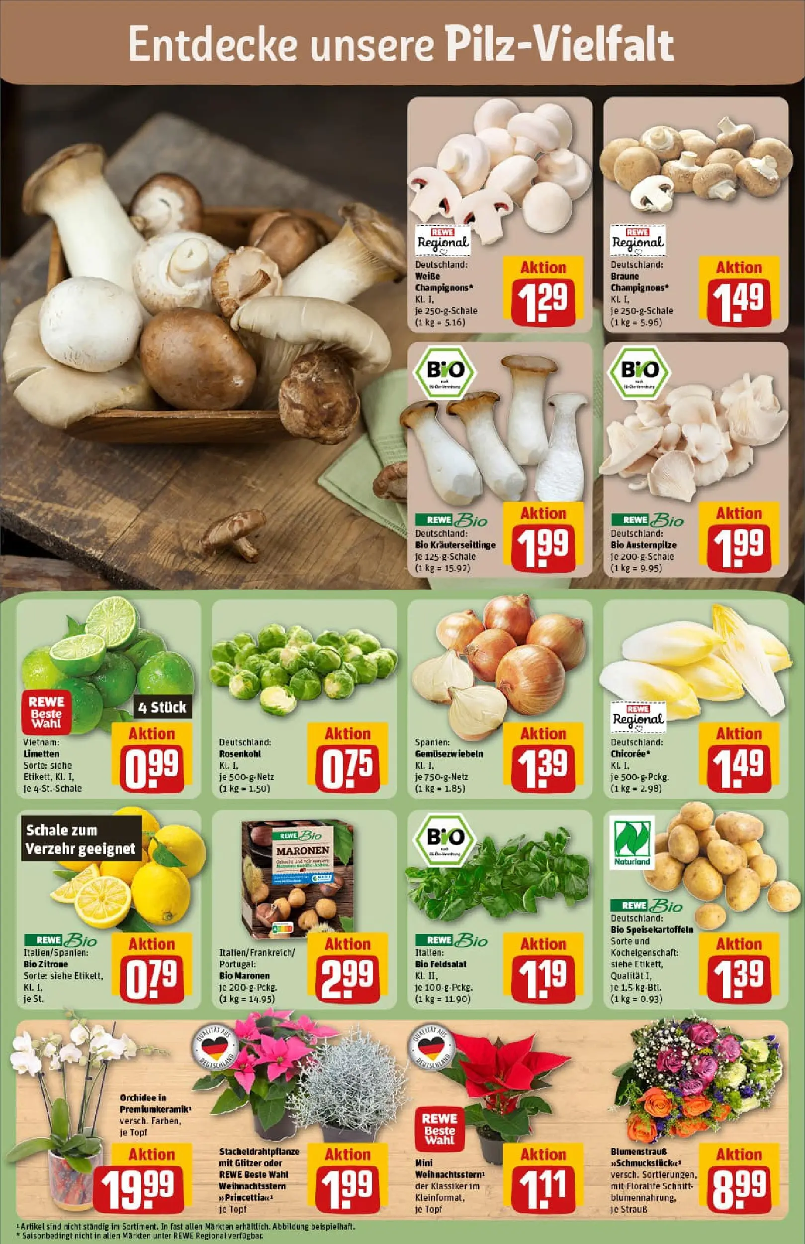 REWE Prospekt ab 02.11.2025 zum Blättern » Angebote | Seite: 7 | Produkte: Limetten, Orchidee, Champignons, Zitrone