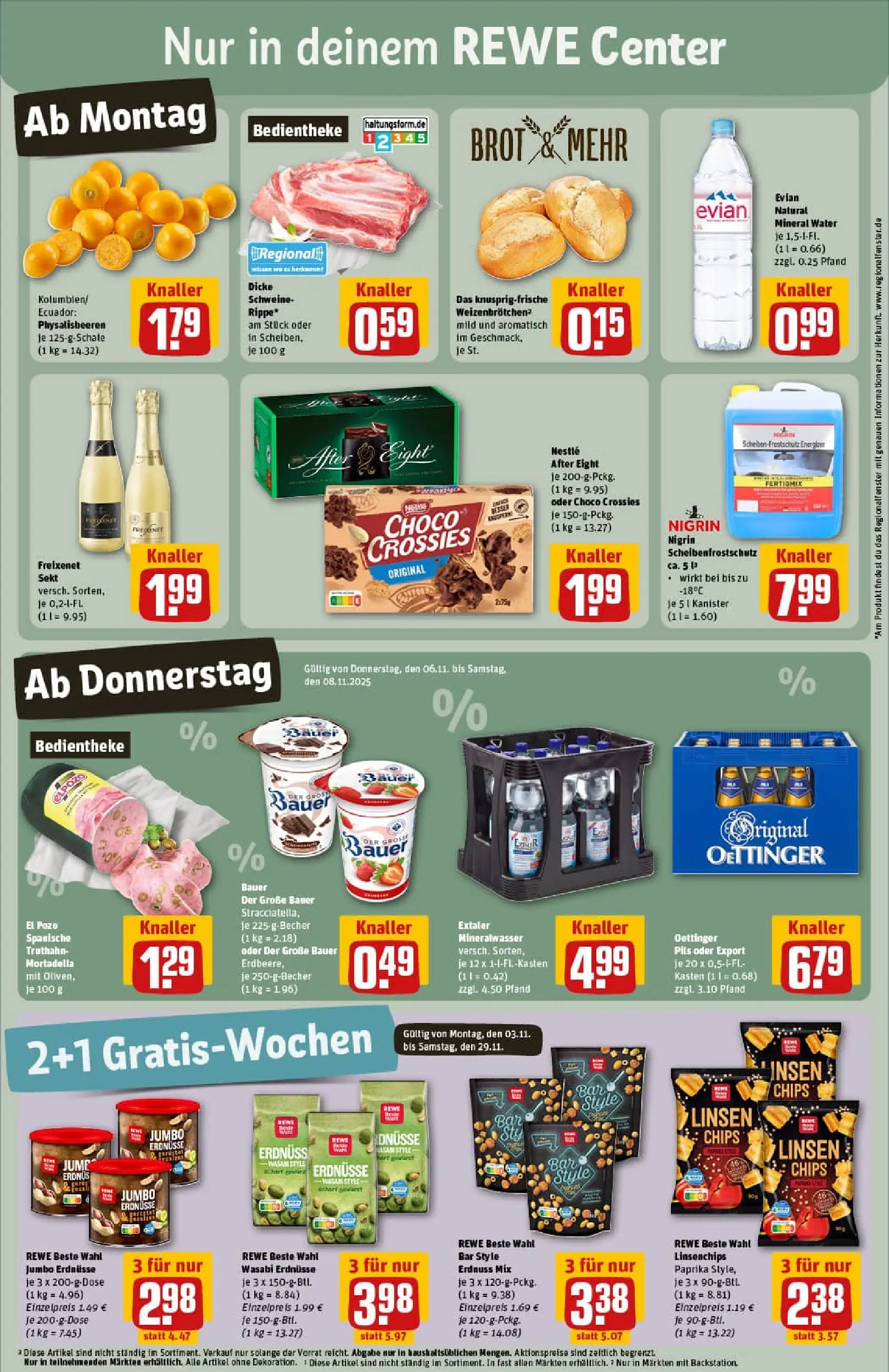 REWE Prospekt ab 02.11.2025 zum Blättern » Angebote | Seite: 3 | Produkte: Erdnüsse, Freixenet, Mineralwasser, Paprika