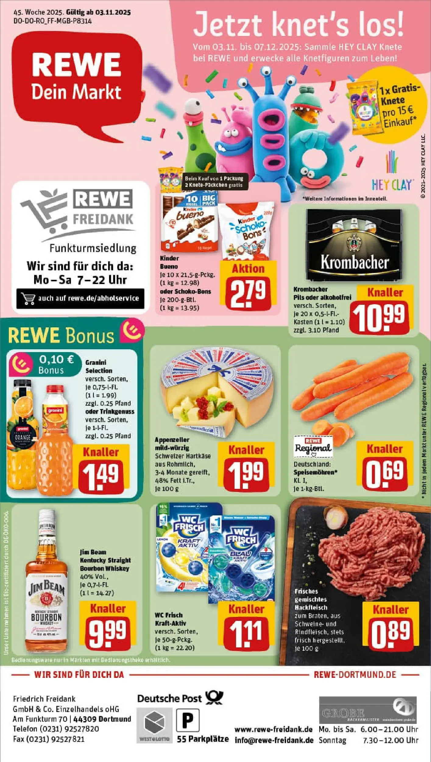 REWE Prospekt ab 02.11.2025 zum Blättern » Angebote | Seite: 1 | Produkte: Pils, Kinder bueno, Krombacher, Whiskey