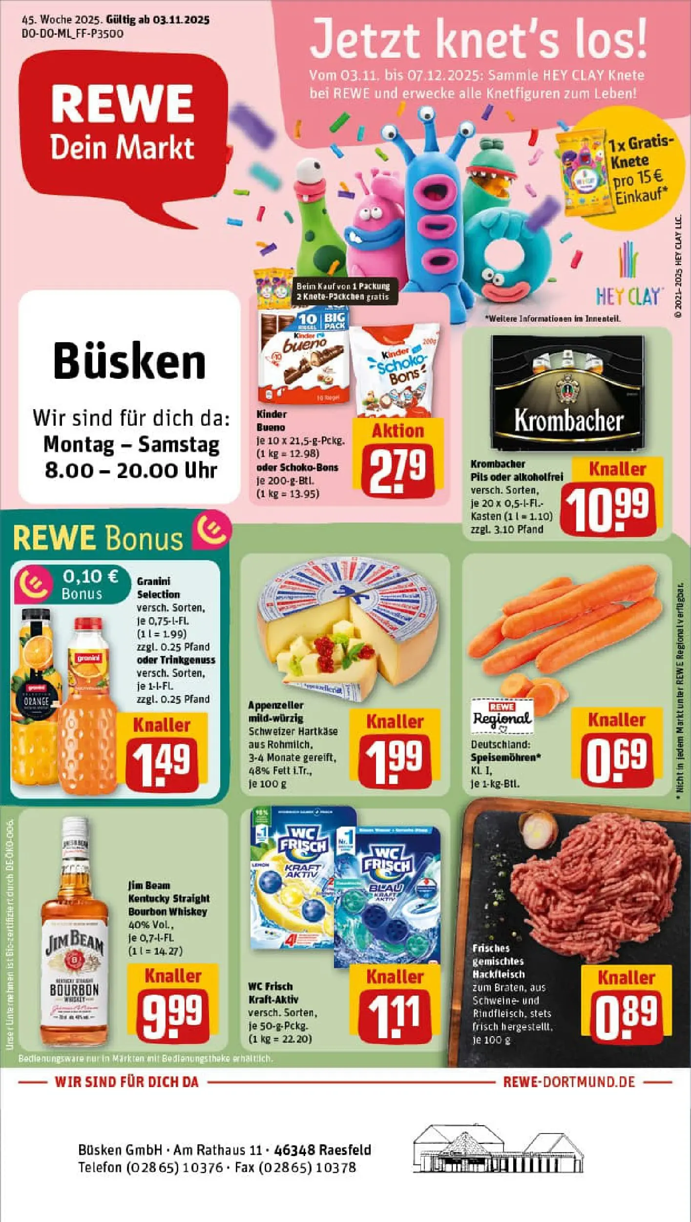 REWE Prospekt ab 02.11.2025 zum Blättern » Angebote | Seite: 1 | Produkte: Wc frisch, Krombacher, Bourbon, Hackfleisch