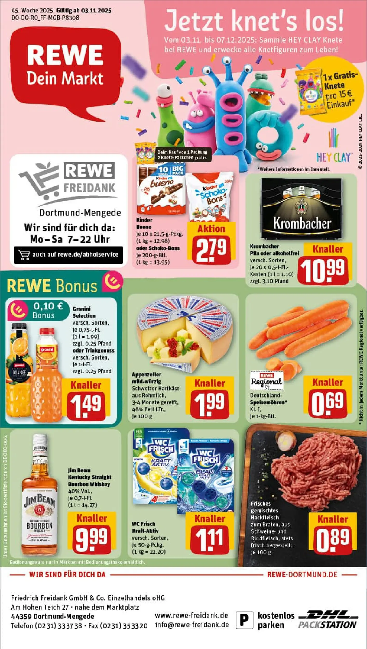 REWE Prospekt ab 02.11.2025 zum Blättern » Angebote | Seite: 1 | Produkte: Theke, Pils, Uhr, Hackfleisch