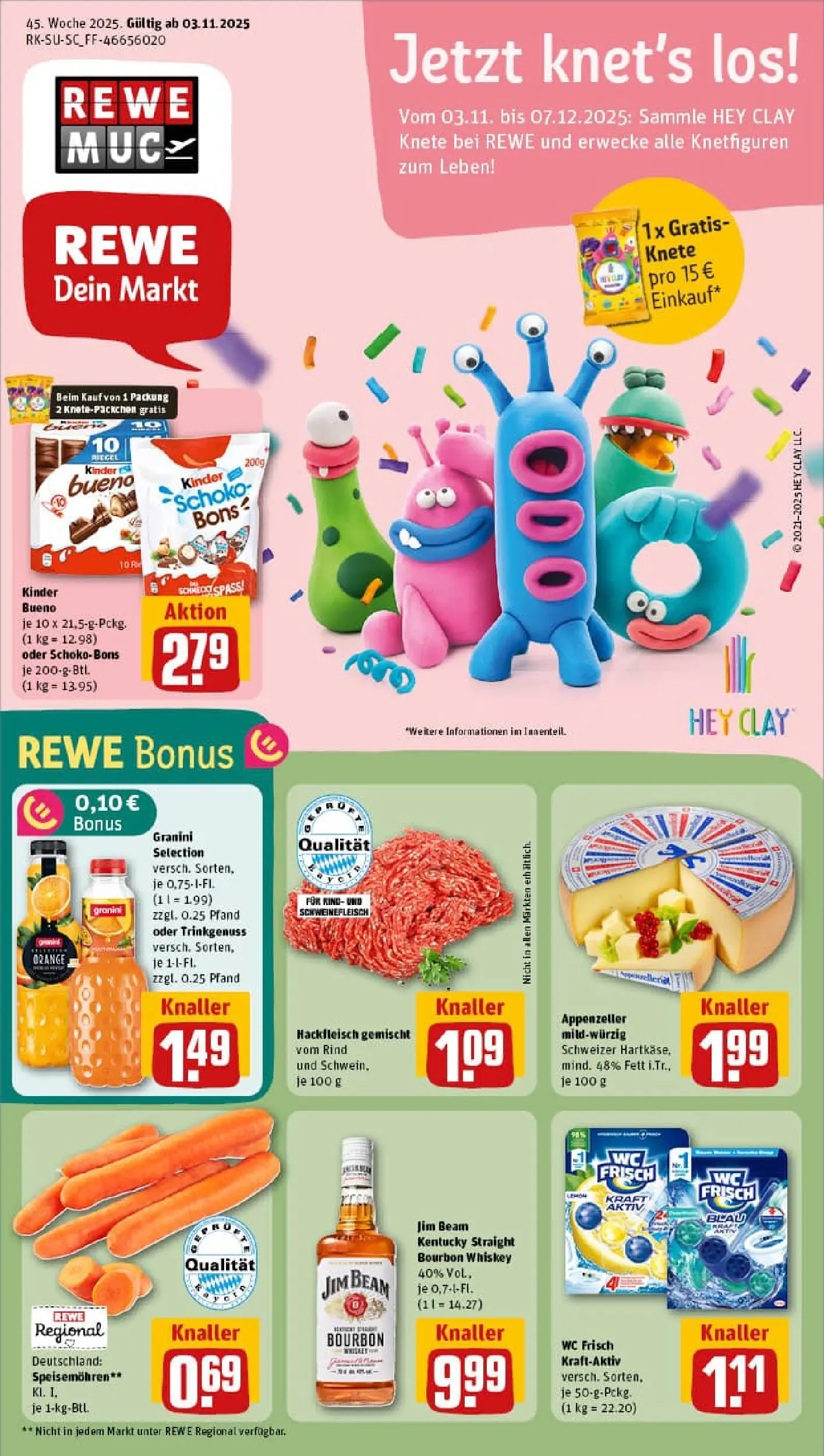 REWE Prospekt ab 02.11.2025 zum Blättern » Angebote | Seite: 1 | Produkte: Jim beam, Granini, Schweinefleisch, Hackfleisch