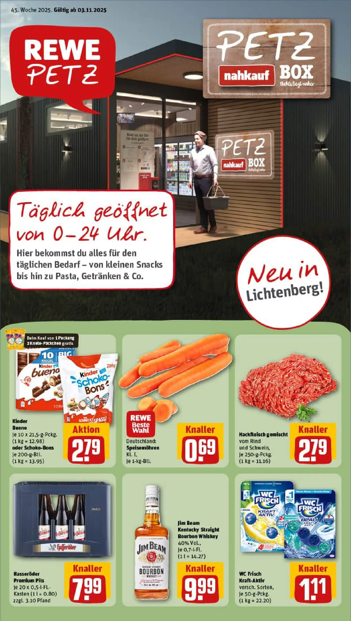 REWE Prospekt ab 02.11.2025 zum Blättern » Angebote | Seite: 3 | Produkte: Jim beam, Wc frisch, Bourbon, Whiskey