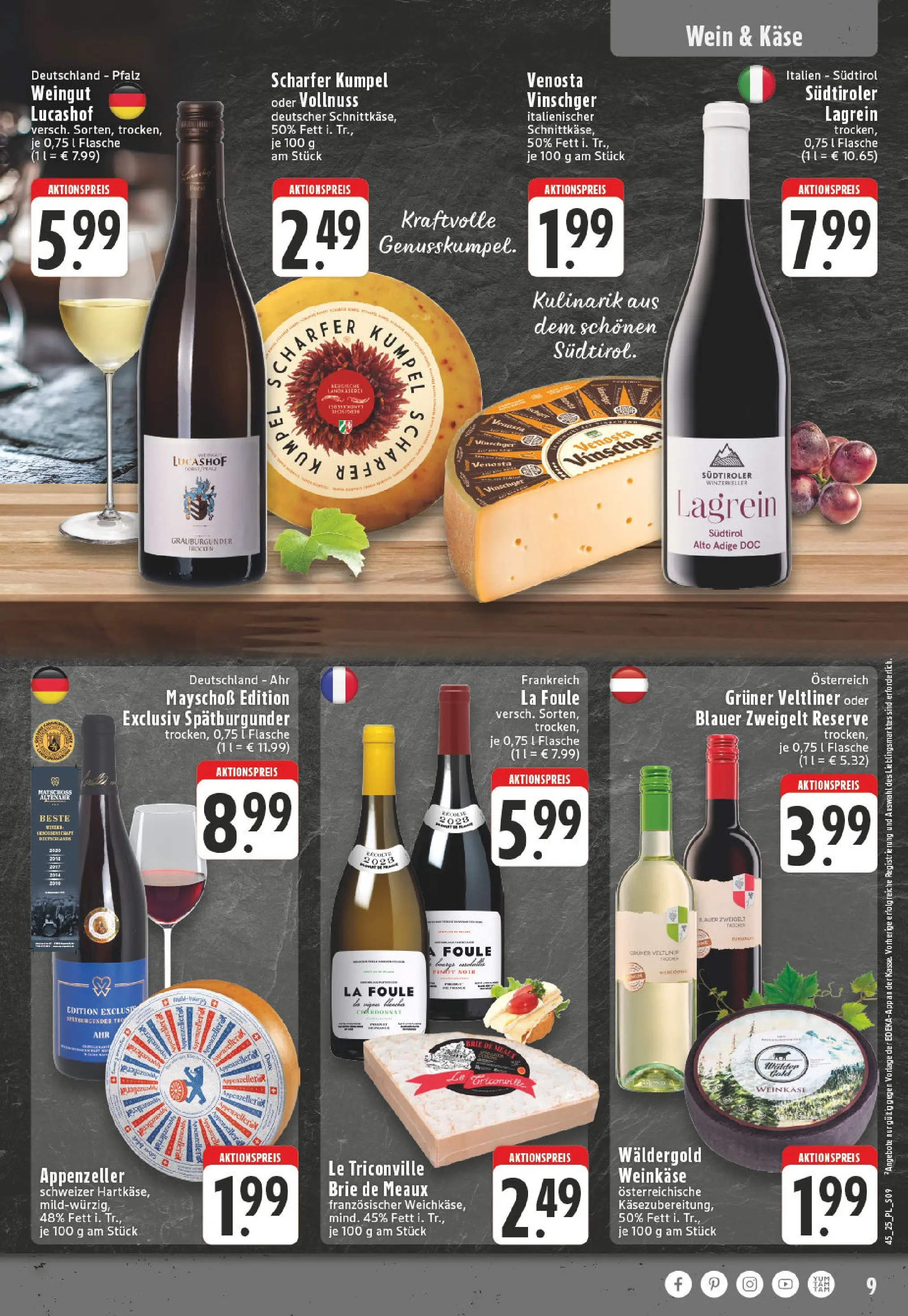 Edeka prospekt Moers-Rheinkamp	 (ab 02.11.2025) » Angebote Online | Seite: 9 | Produkte: Käse, Wein