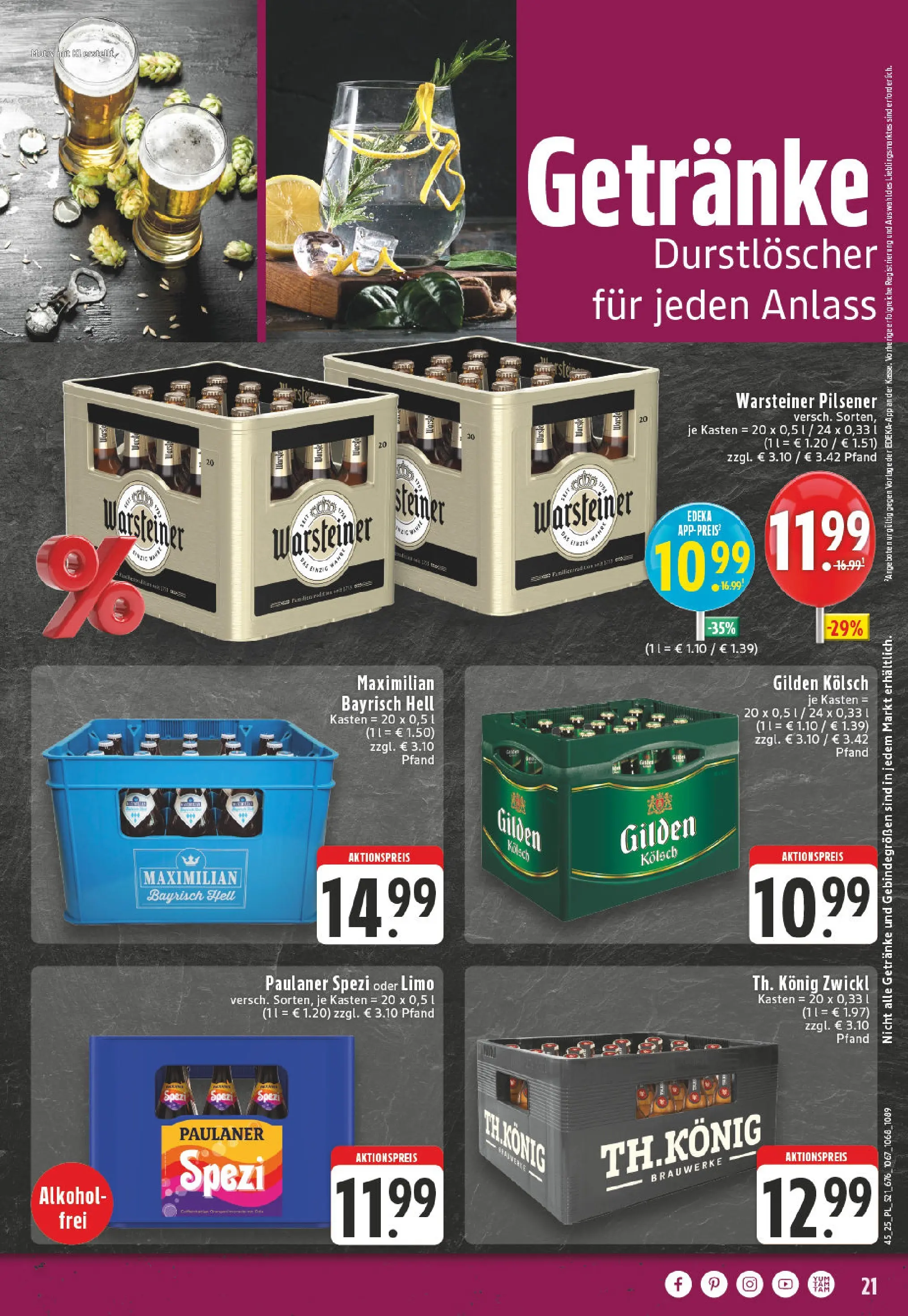 Edeka prospekt Linnich	 (ab 02.11.2025) » Angebote Online | Seite: 21 | Produkte: Durstloscher, Paulaner spezi, Warsteiner, Paulaner
