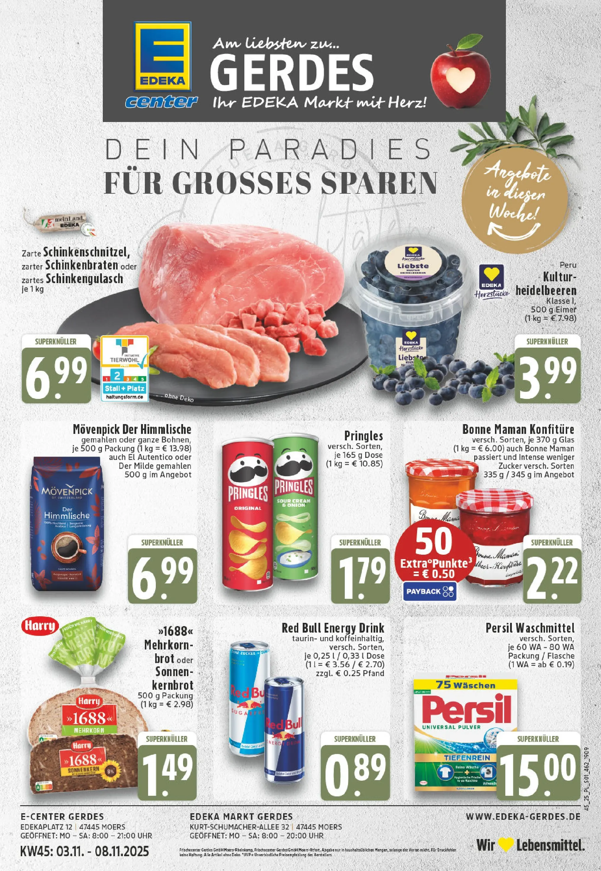 Edeka prospekt Moers-Rheinkamp	 (ab 02.11.2025) » Angebote Online | Seite: 1 | Produkte: Waschmittel, Chips, Uhr, Persil