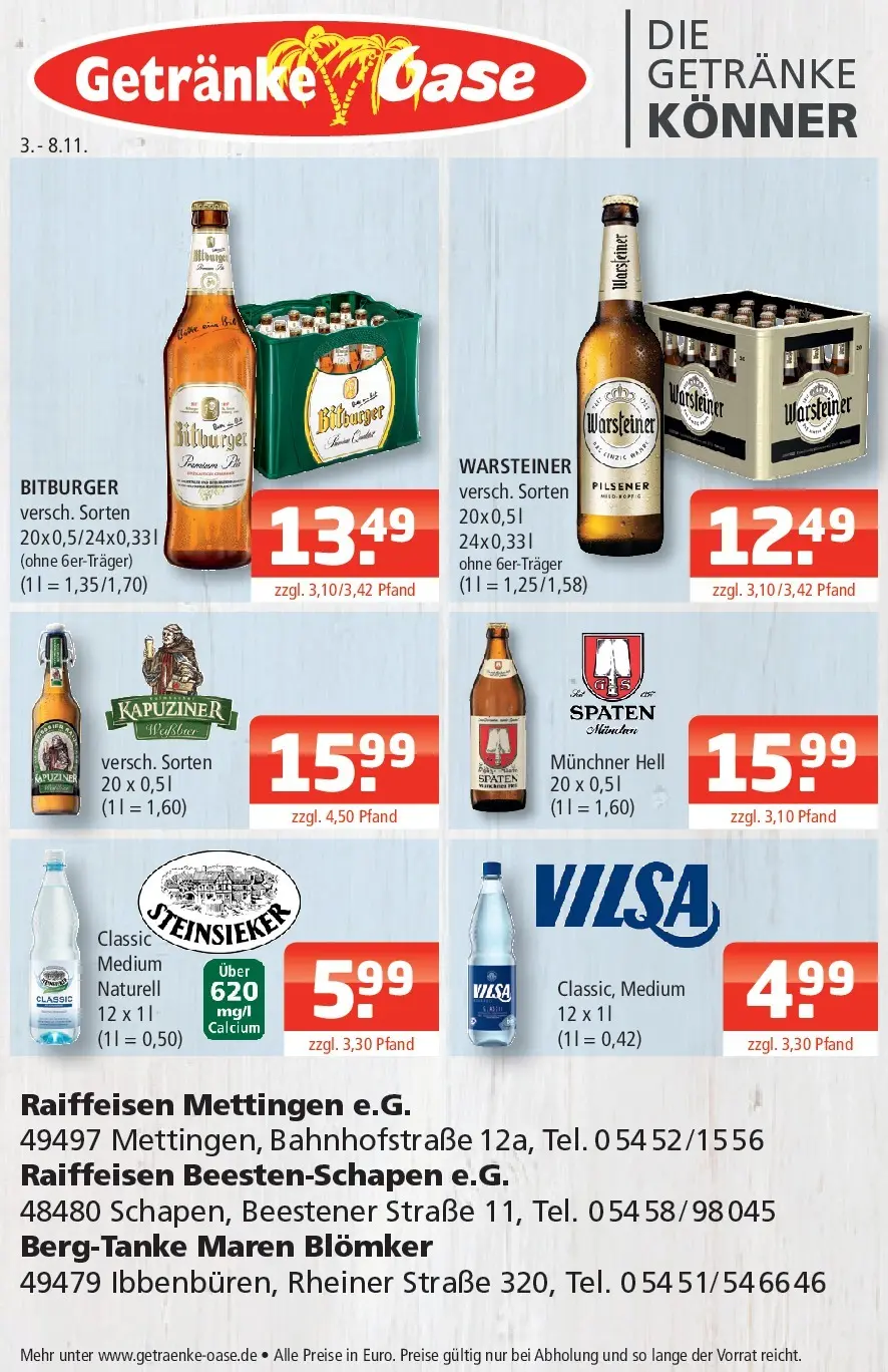 Entdecke - Getränke Oase: Getränkeangebote (ab 02.11.2025) zum Blättern | Seite: 1 | Produkte: Bitburger, Warsteiner