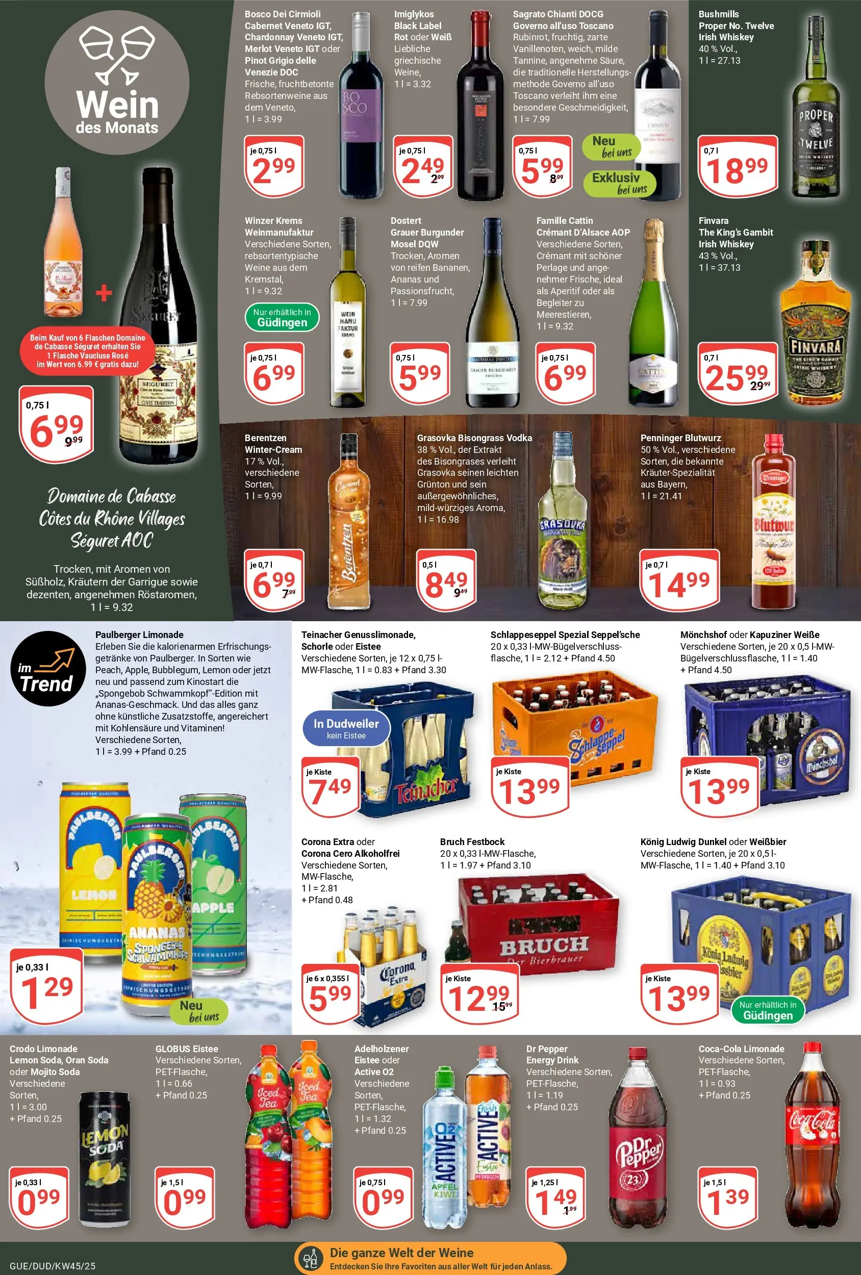 Globus prospekt Saarbrücken-Güdingen	 (ab 02.11.2025) » Angebote online | Seite: 18 | Produkte: Monchshof, Limonade, Wein, Vodka