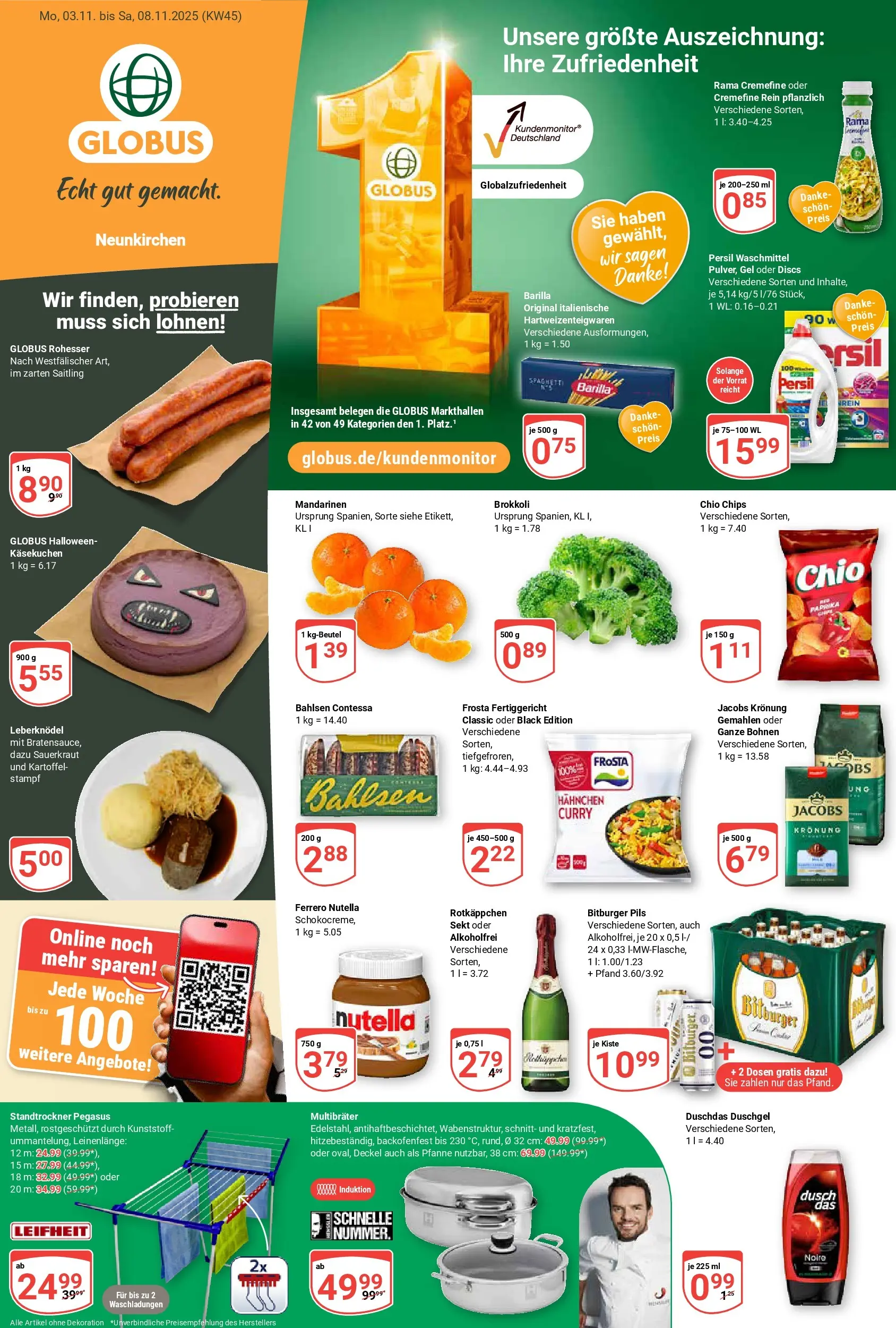 Globus prospekt Neunkirchen	 (ab 02.11.2025) » Angebote online | Seite: 1 | Produkte: Hahnchen, Sekt, Rama cremefine, Frosta