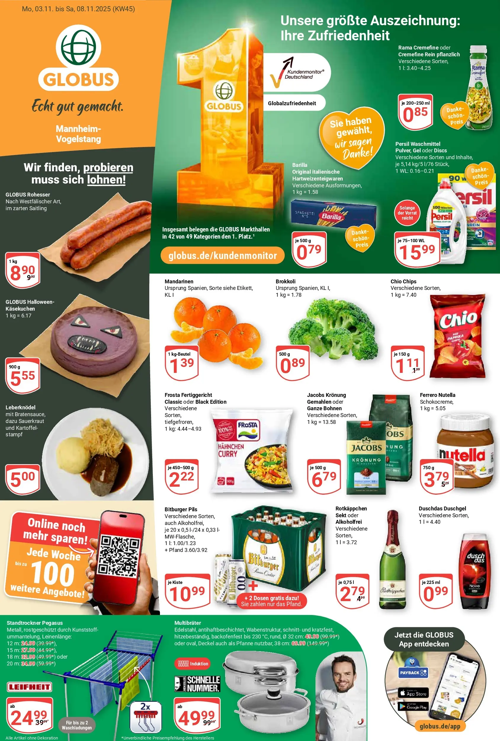Globus prospekt Mannheim	 (ab 02.11.2025) » Angebote online | Seite: 1 | Produkte: Hahnchen, Rama, Nutella, Waschmittel
