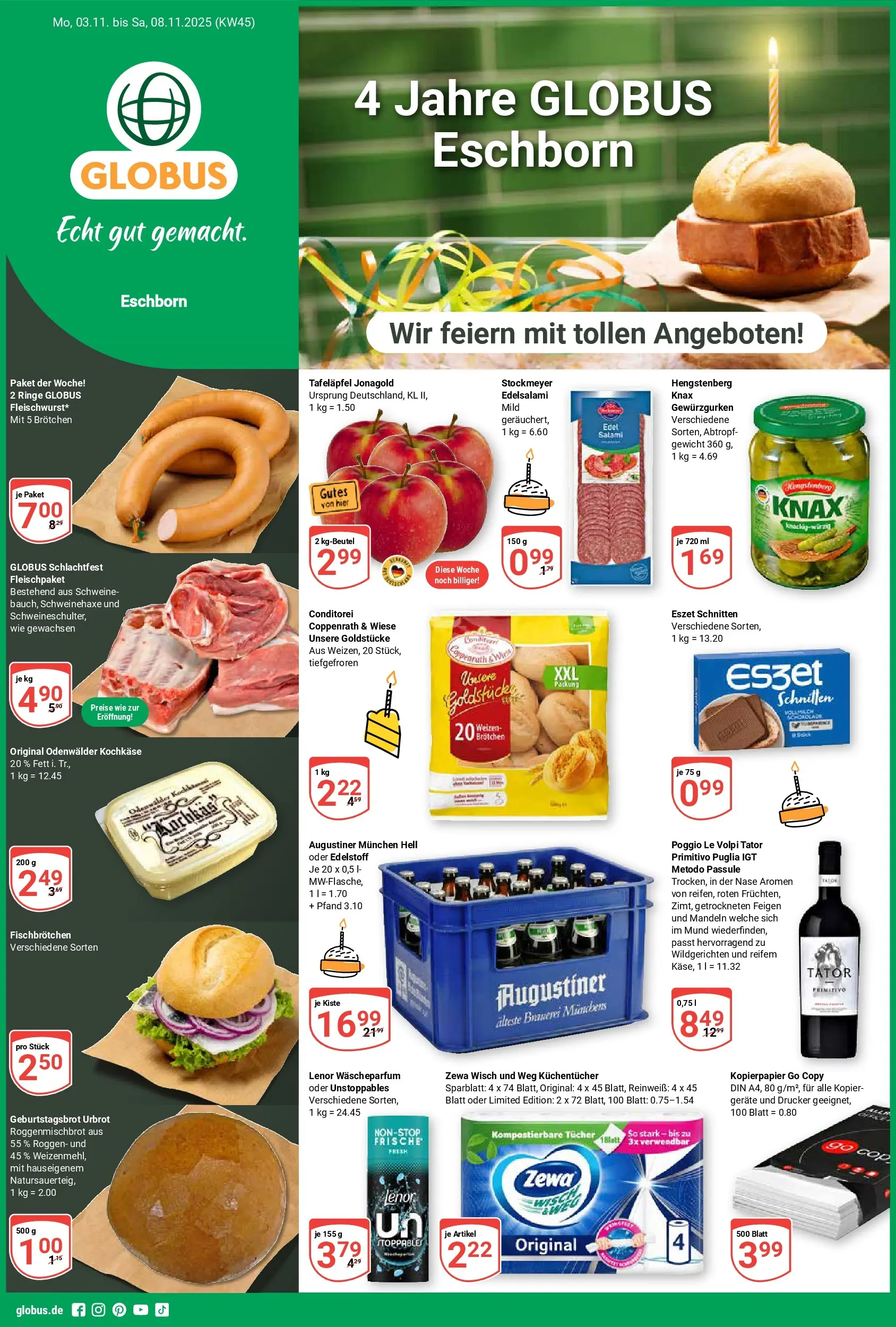 Globus prospekt Eschborn	 (ab 02.11.2025) » Angebote online | Seite: 1 | Produkte: Lenor, Mandeln, Salami, Drucker