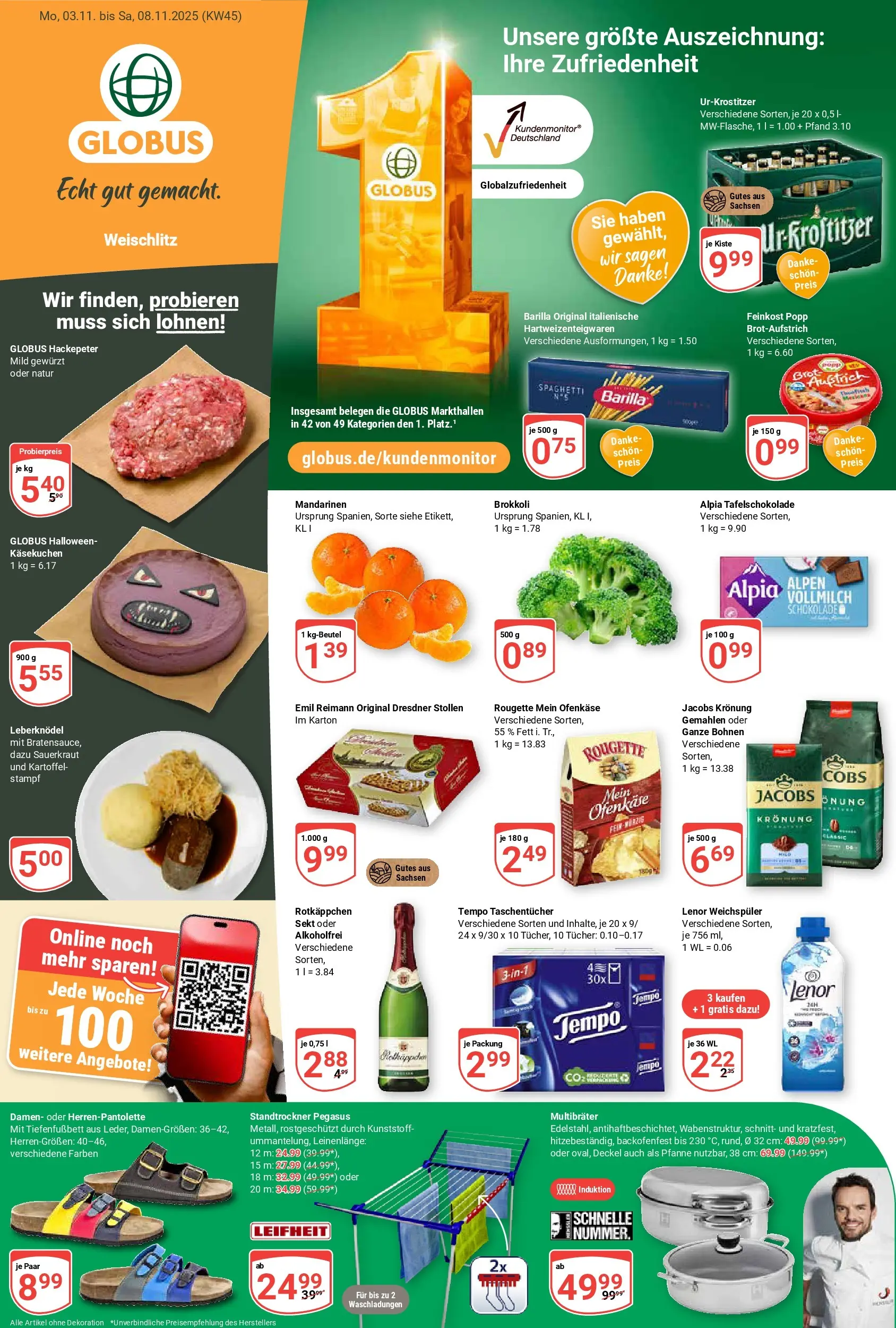 Globus prospekt Weischlitz	 (ab 02.11.2025) » Angebote online | Seite: 1 | Produkte: Lenor, Mandarinen, Rotkäppchen, Brot
