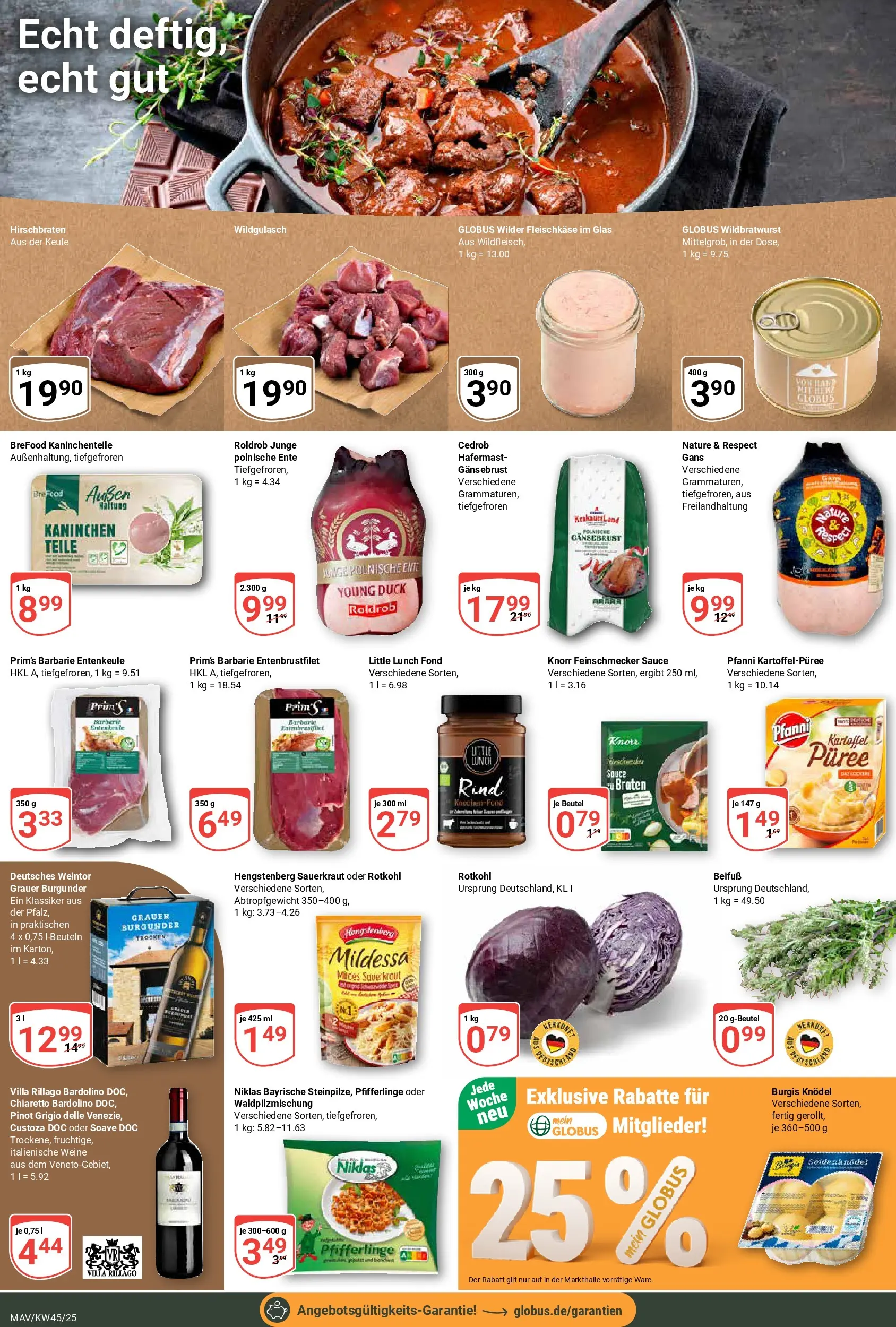 Globus prospekt Mannheim	 (ab 02.11.2025) » Angebote online | Seite: 11 | Produkte: Rotkohl, Kaninchen, Bratwurst, Ente