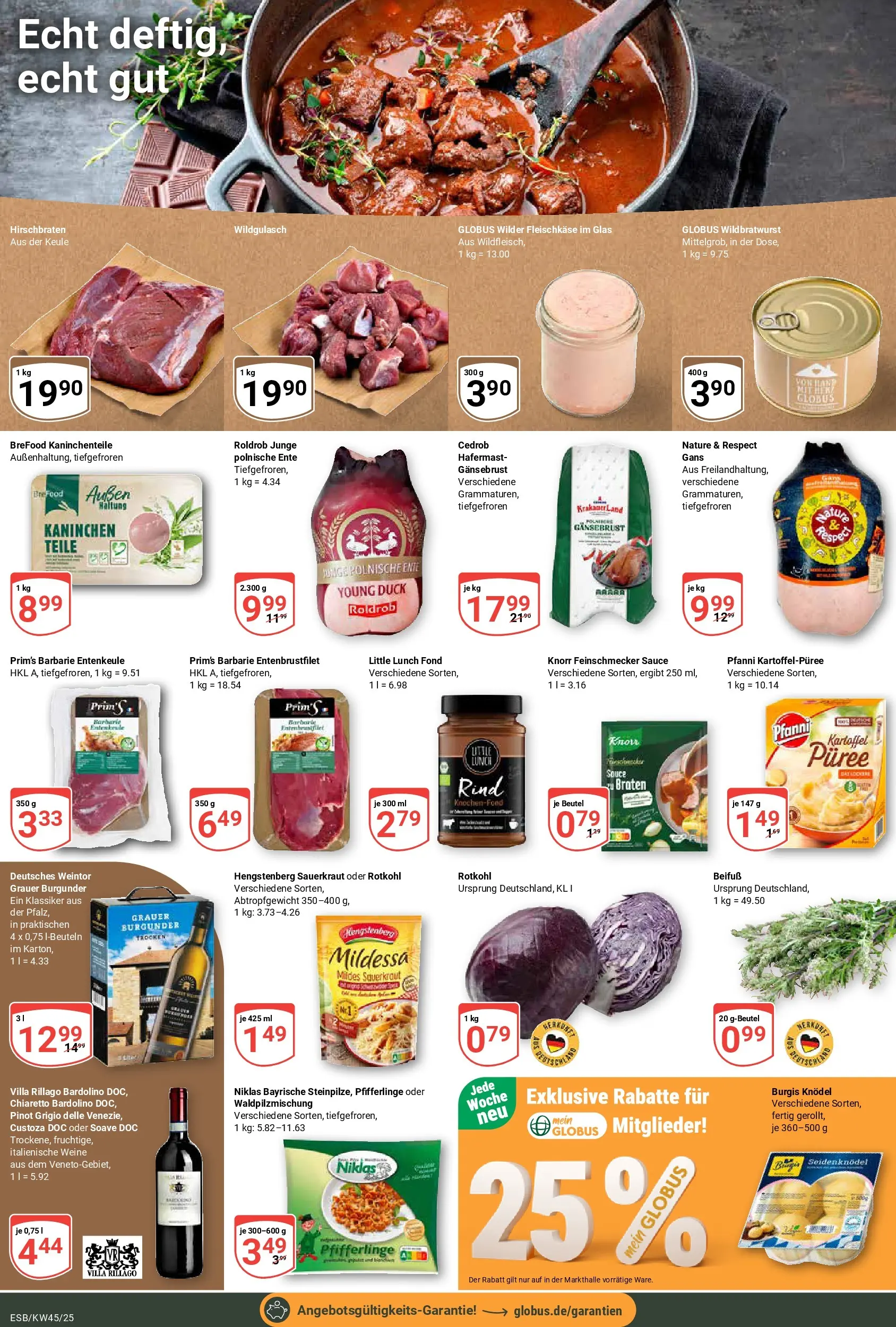 Globus prospekt Eschborn	 (ab 02.11.2025) » Angebote online | Seite: 13 | Produkte: Rotkohl, Bratwurst, Knorr, Ente