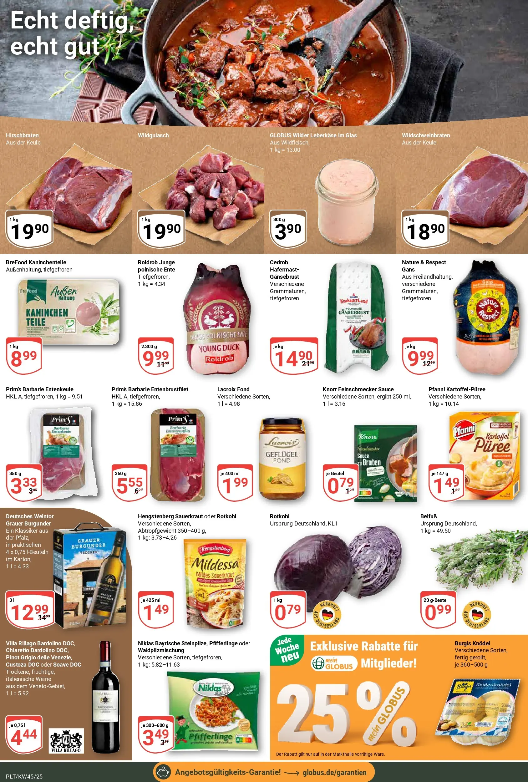 Globus prospekt Plattling	 (ab 02.11.2025) » Angebote online | Seite: 11 | Produkte: Kaninchen, Knorr, Pfifferlinge, Ente