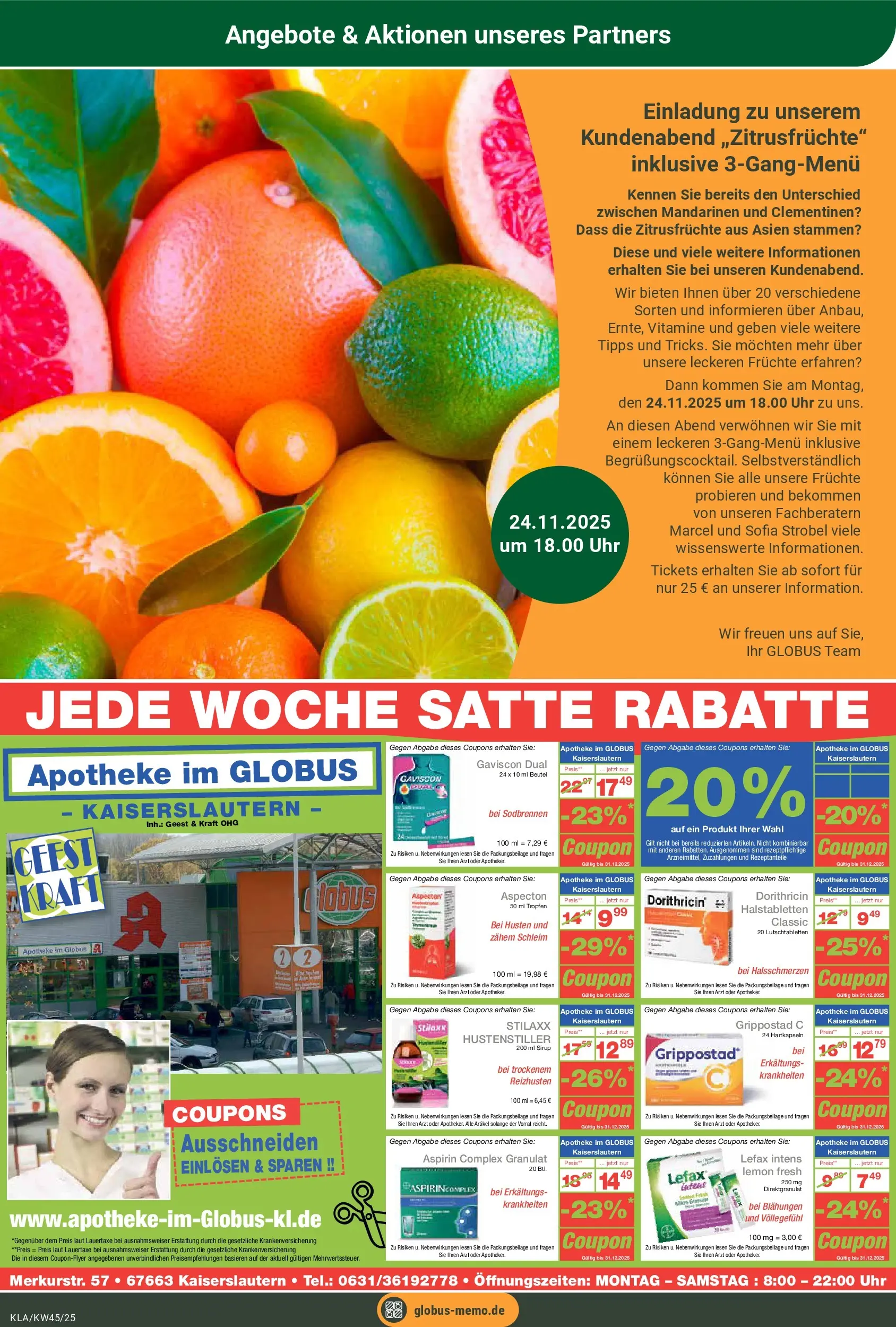 Globus prospekt Kaiserslautern	 (ab 02.11.2025) » Angebote online | Seite: 30 | Produkte: Mandarinen, Sirup, Uhr
