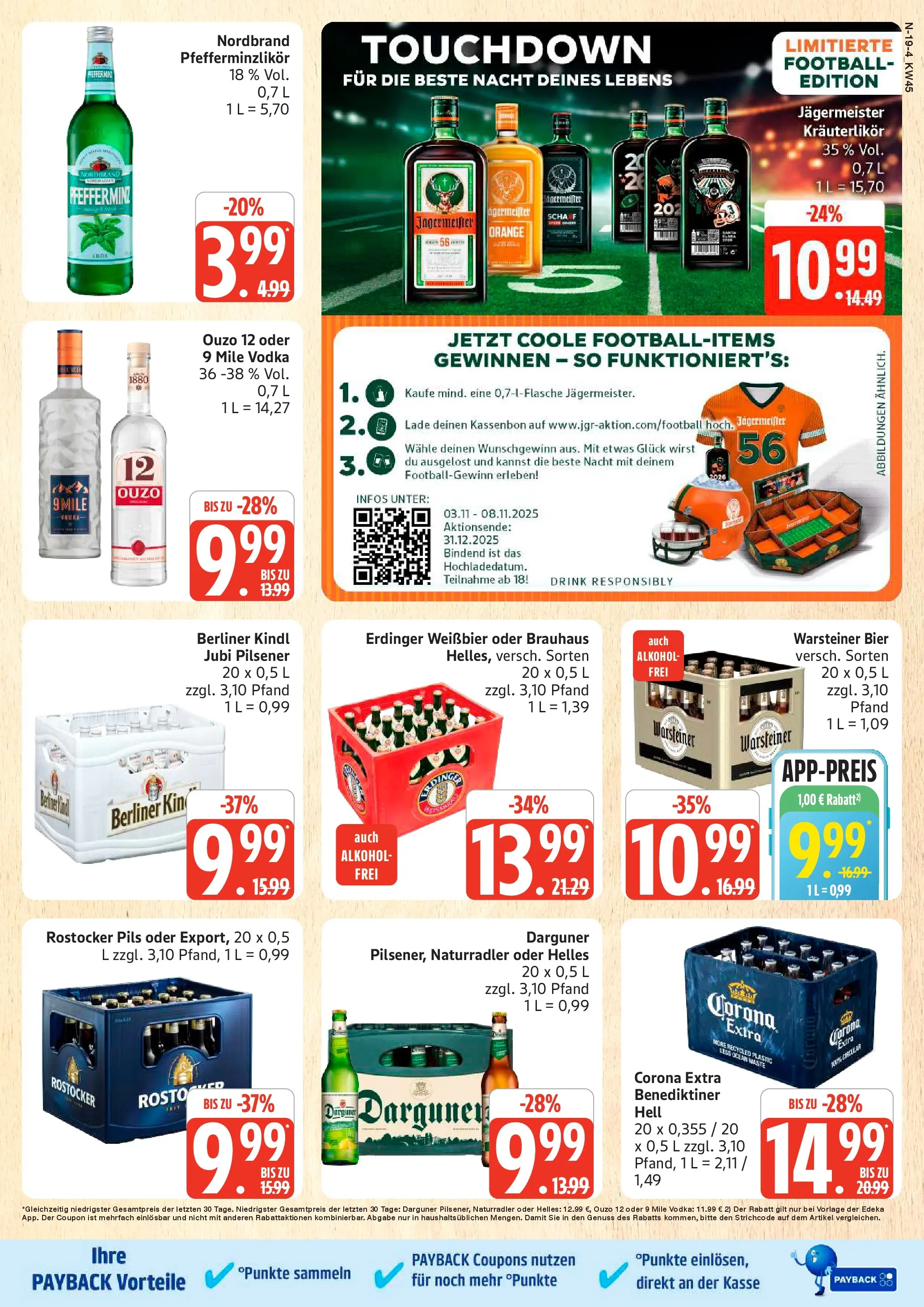 Edeka prospekt Rostock	 (ab 02.11.2025) » Angebote Online | Seite: 19 | Produkte: Berliner, Football, Jägermeister, Warsteiner
