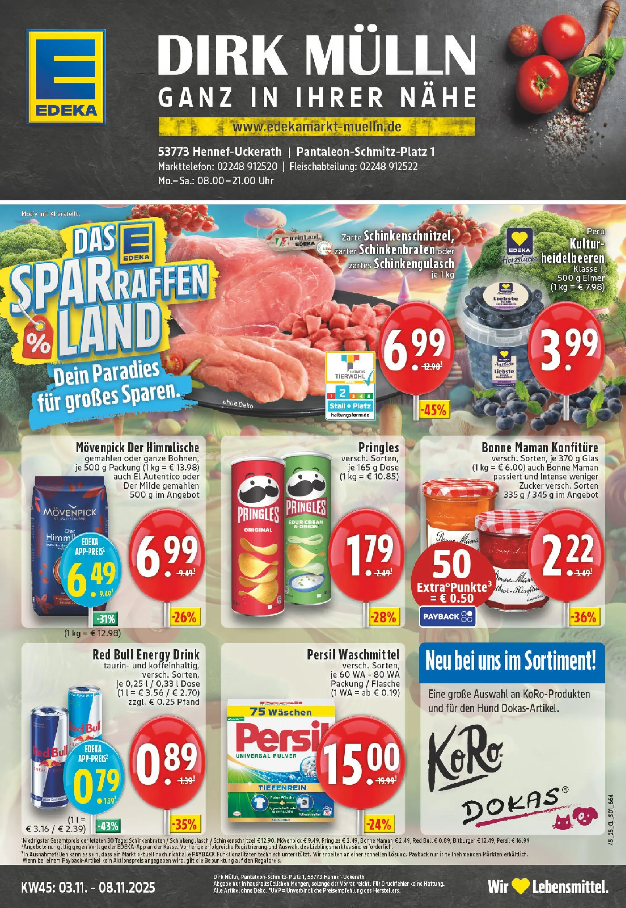 Edeka prospekt Hennef - Uckerath	 (ab 02.11.2025) » Angebote Online | Seite: 1 | Produkte: Red bull, Waschmittel, Pringles, Bonne maman